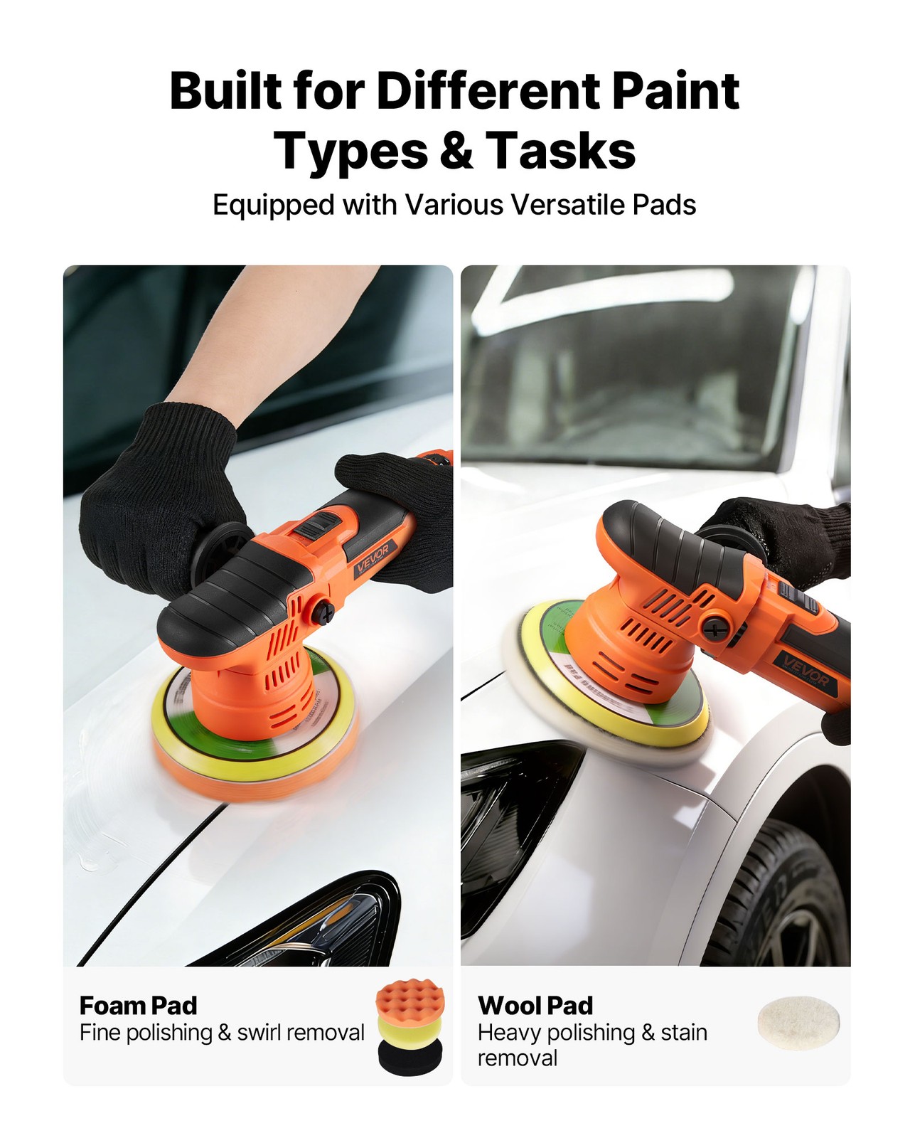 VEVOR 6&Prime; Car Buffer Polisher 650W 6 Speeds 2000-6800RPM Random Orbital Polisher