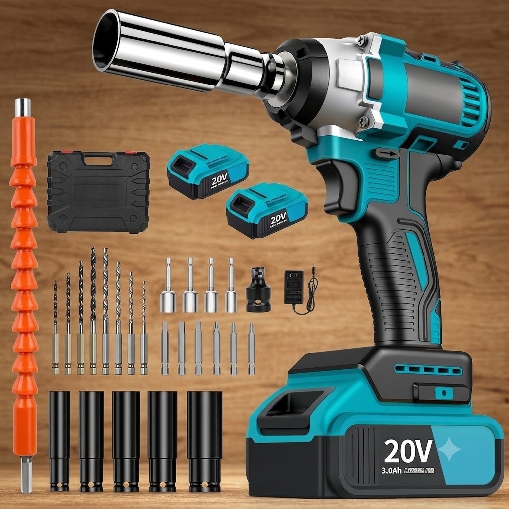 20V Brushless 1/2&Prime; Cordless Impact Wrench Set 280 ft-lbs 2x 3.0Ah Batteries