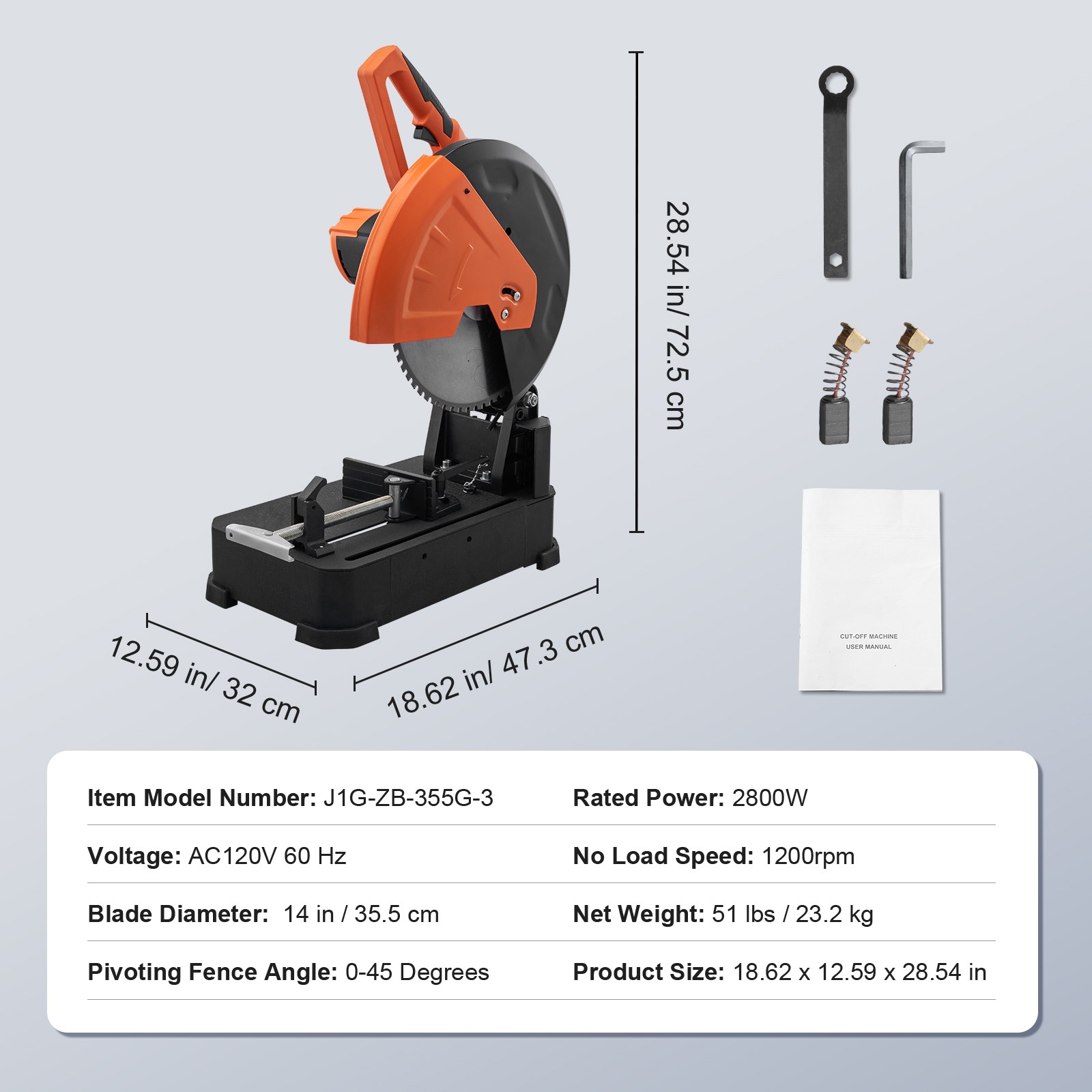 Chop Saw 14in Mitering Chop Saw for Cutting Metal Dry Cut Saw 45° Angle