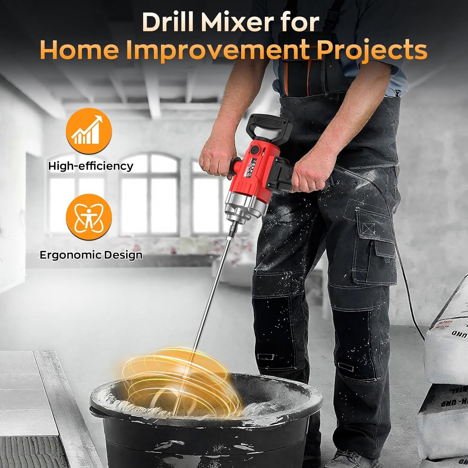 2500W 15A Drill Mixer, Variable Speed Corded Cement Mixer,5/8&Prime; Heavy Duty Drill