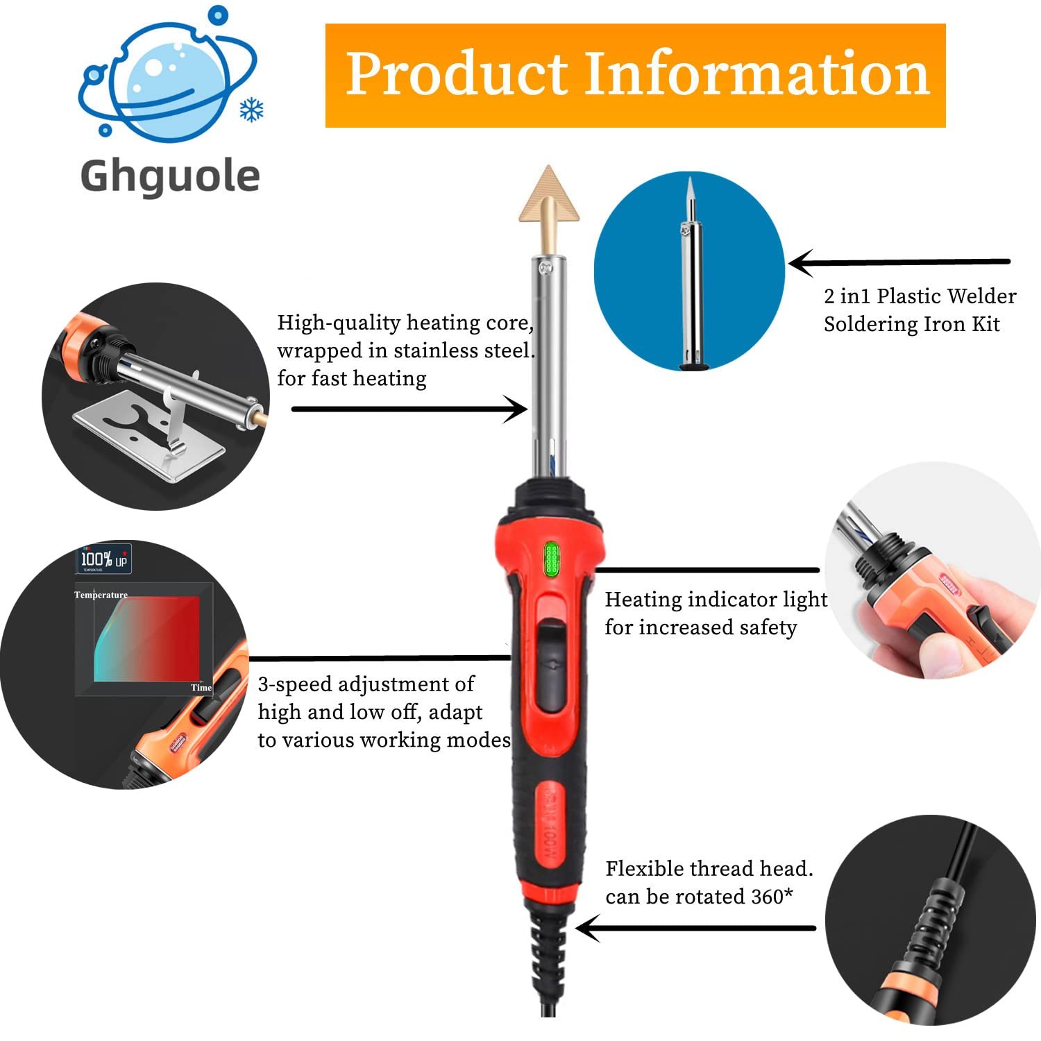 100W Plastic Welder 2-in-1 Kit Soldering Iron Gun 56 Rods Bumper Repair Tool