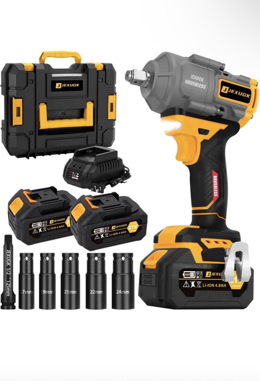 740ft-lbs 21V Brushless High Torque Wrench with 2 x 4.0Ah Battery and Charger