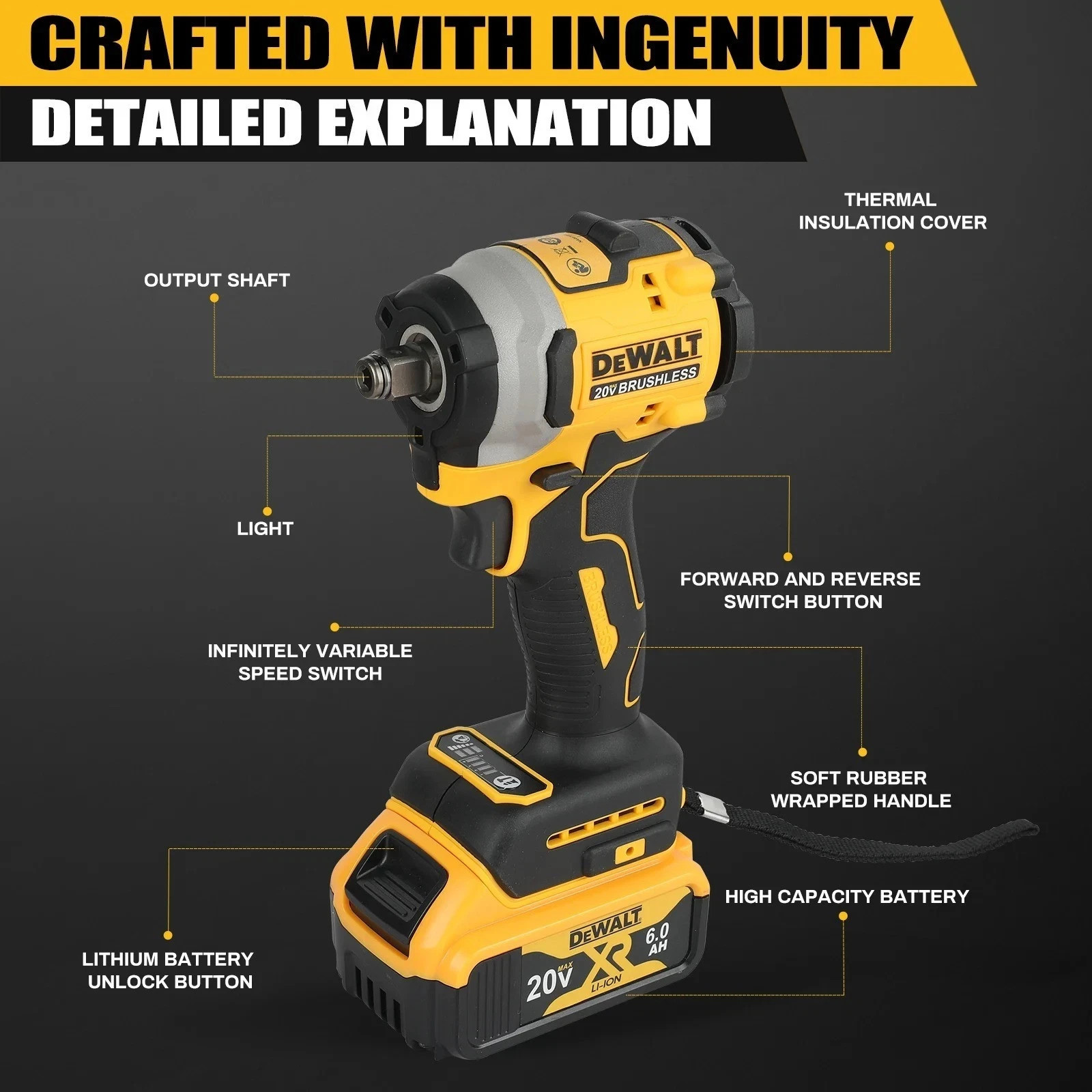 DEWALT DCF850 20V Lithium Ion Cordless Impact Wrench High Torque