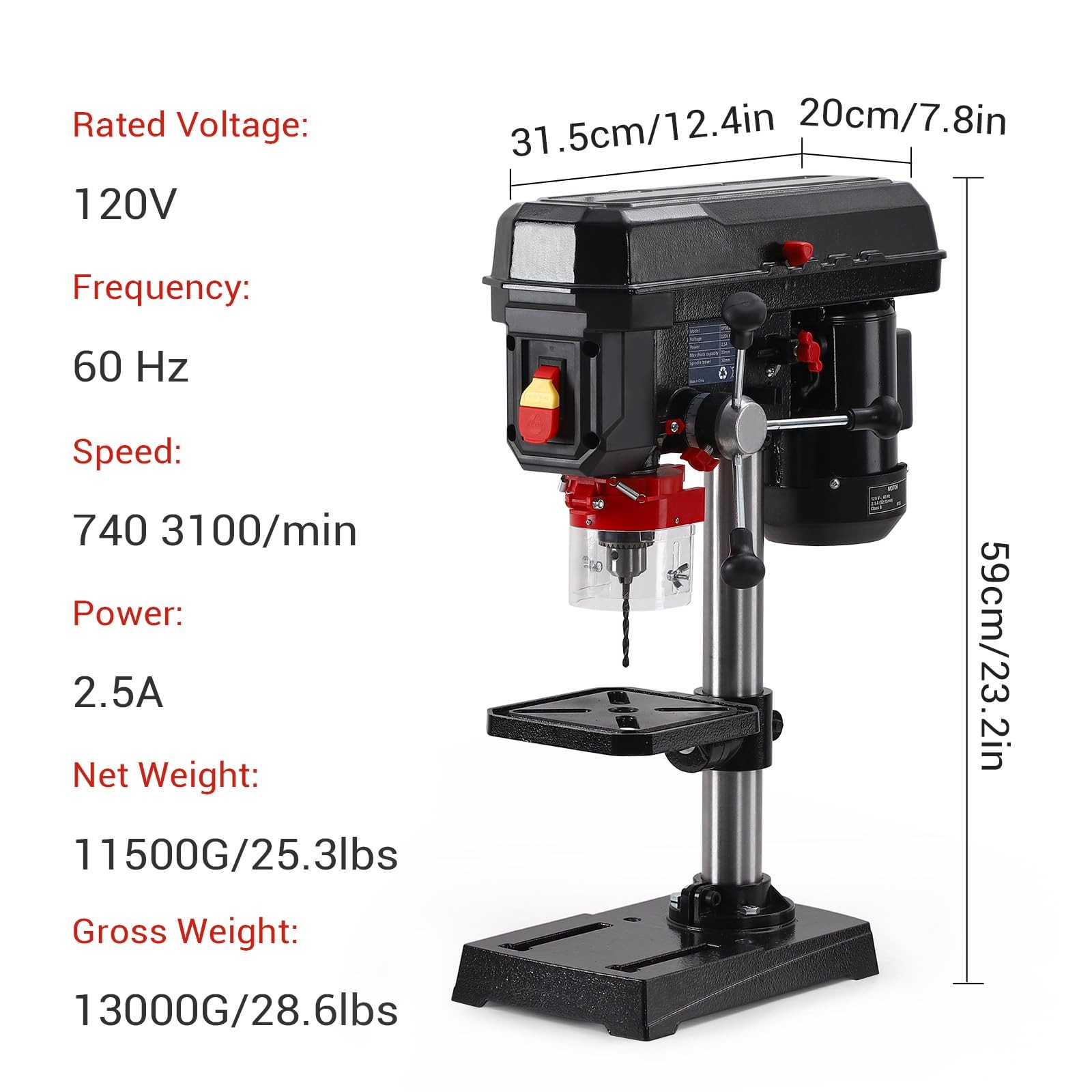 8-Inch Benchtop Drill Press, Cast Iron Drill Press with Laser Guide, LED 5-Speed