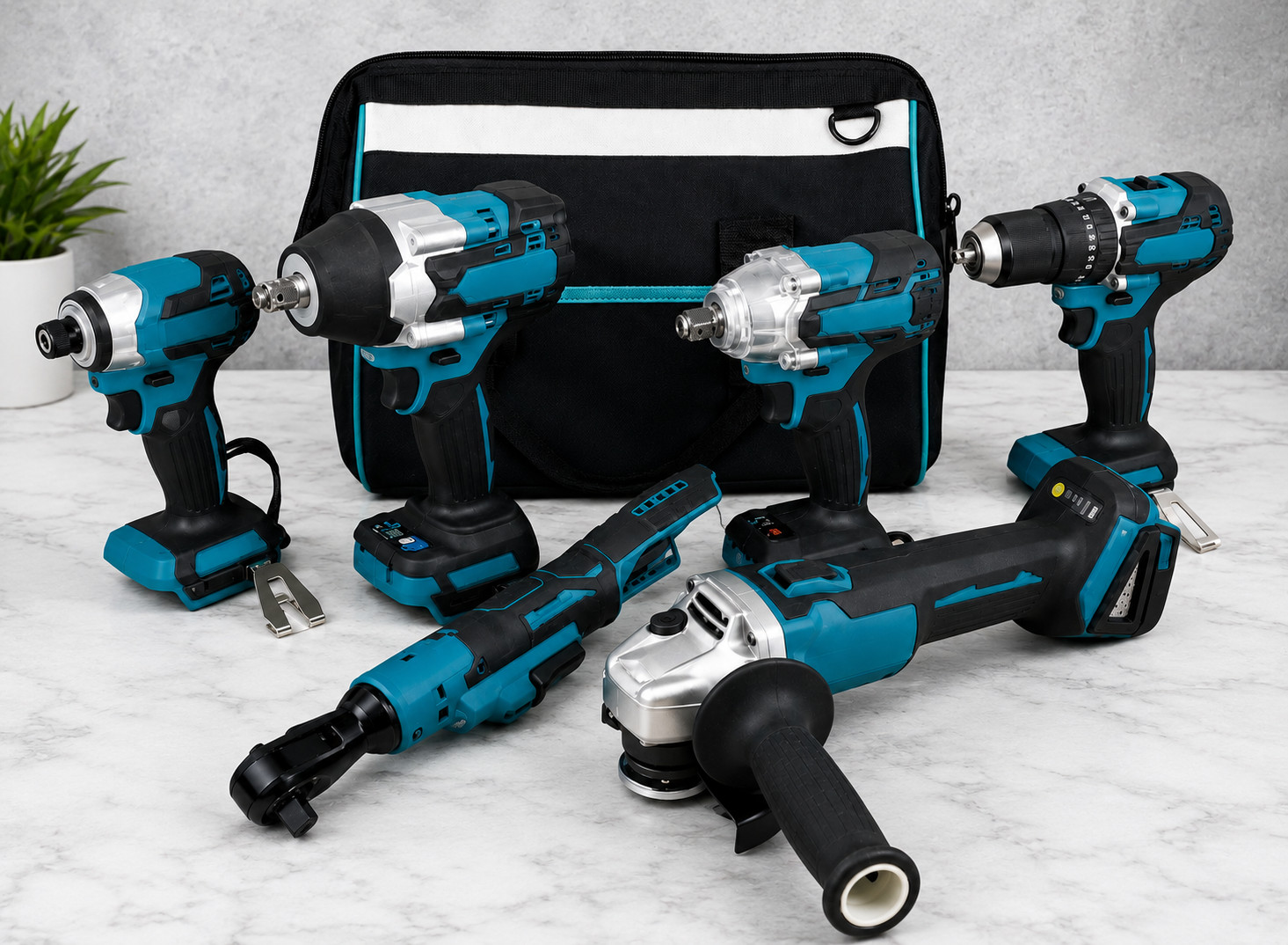 For Makita 6 In 1 18V Cordless Tool Kit 2x Impact Wrench Drill Grinder Hammer