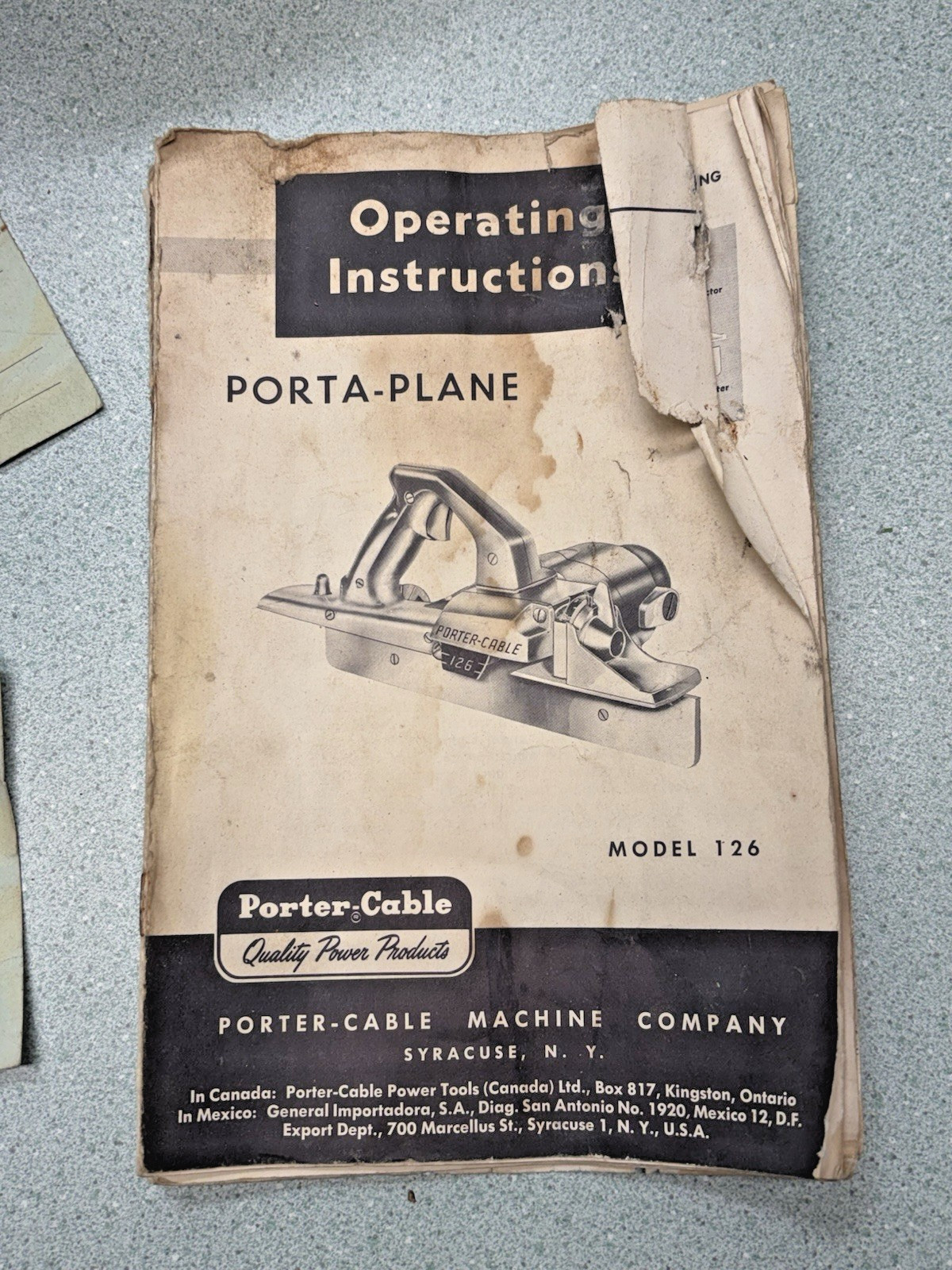 Porter Cable Model 126 a true Type 1 Heavy Duty Porta-Plane Corded RUNS cutter