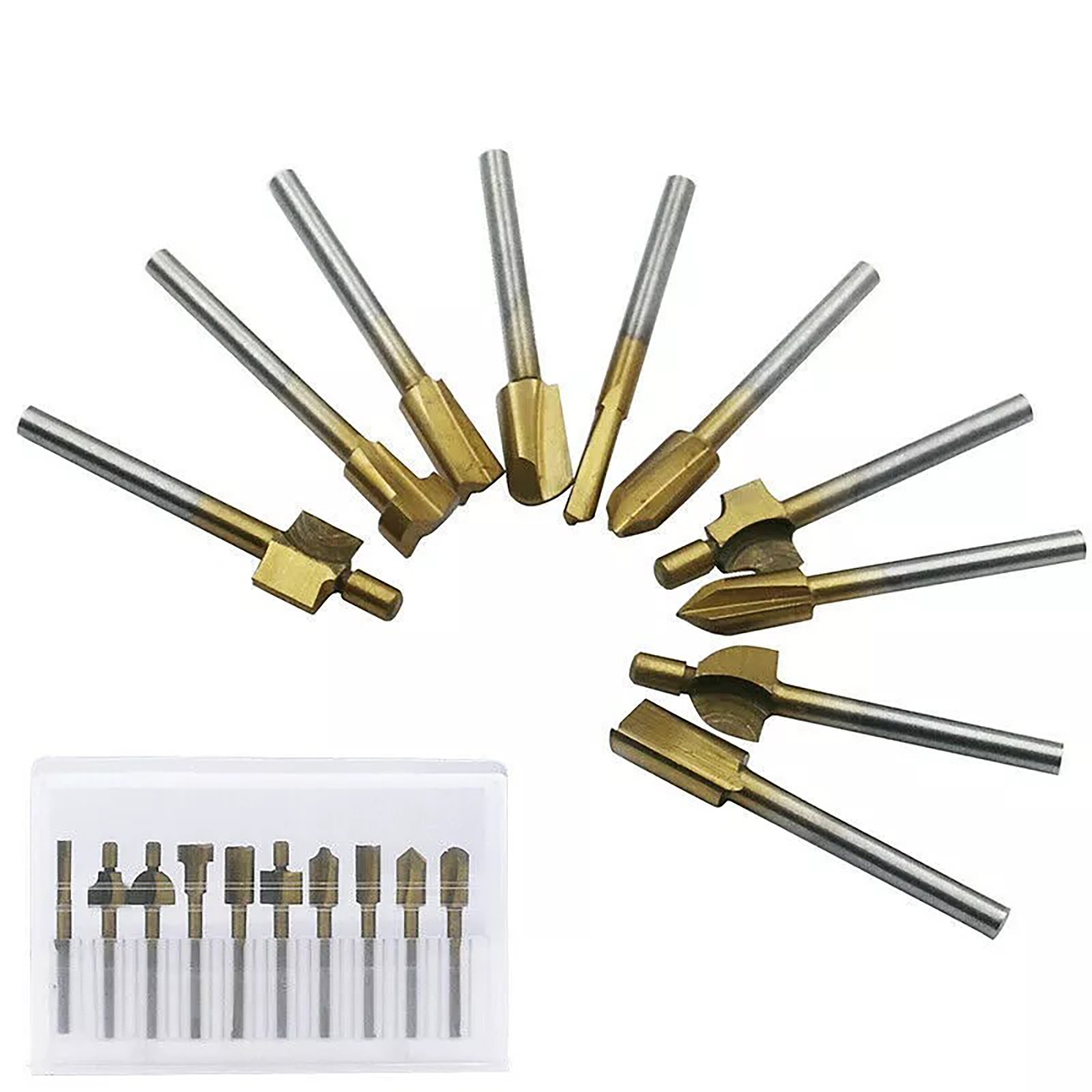 10x 1/8&Prime; 3MM Titanium Mini Hss Router Bits Trimmer Shank For Rotary Tool