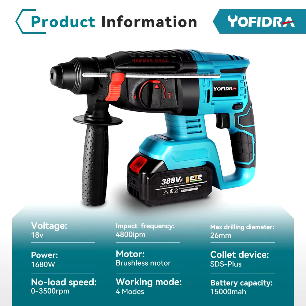 Makita 18V Battery Operated Brushless Electric Hammer Dowel Drill 1680W