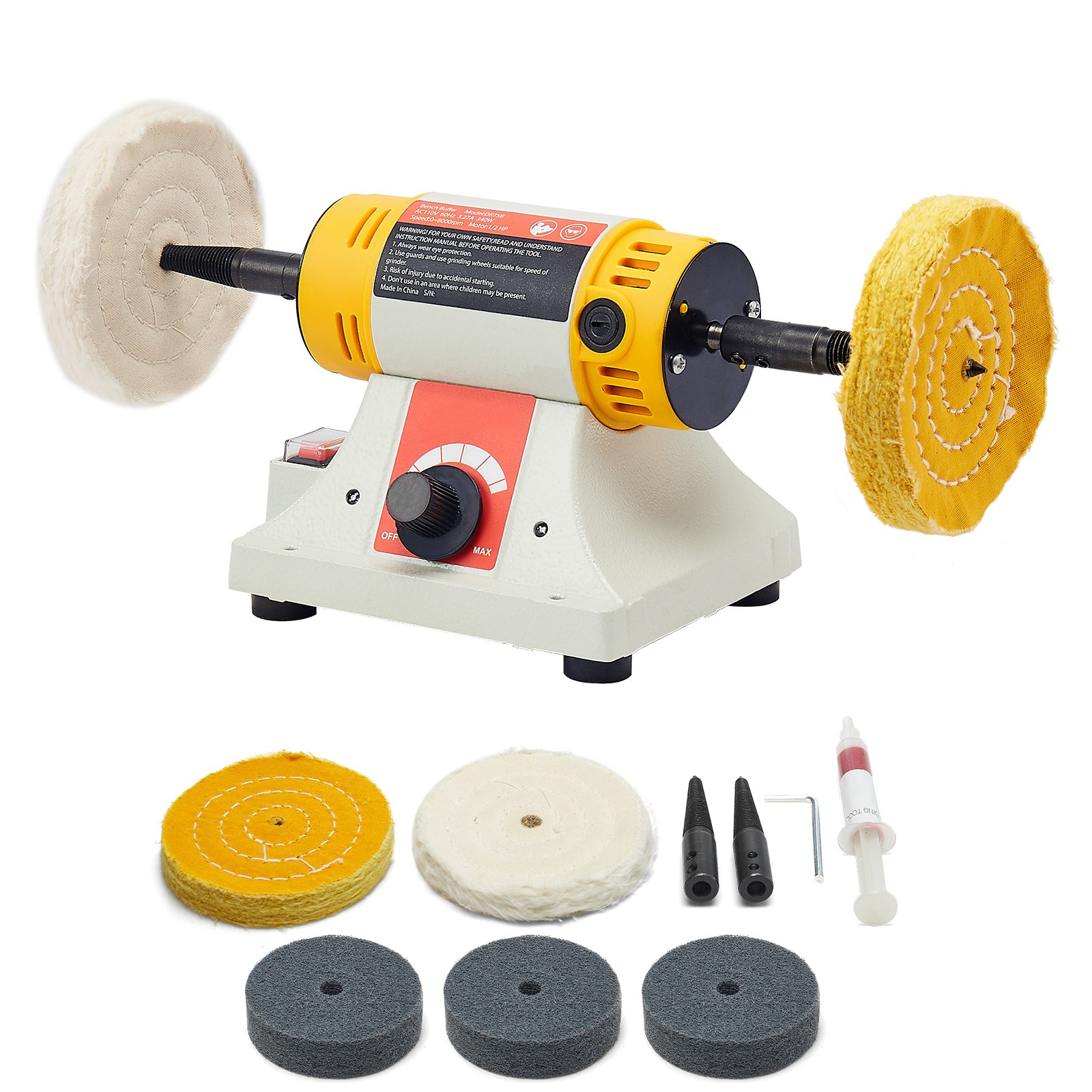 1/2HP Bench Buffer Polisher 0 to 8000RPM with 3-inch & 4-inch Wheels