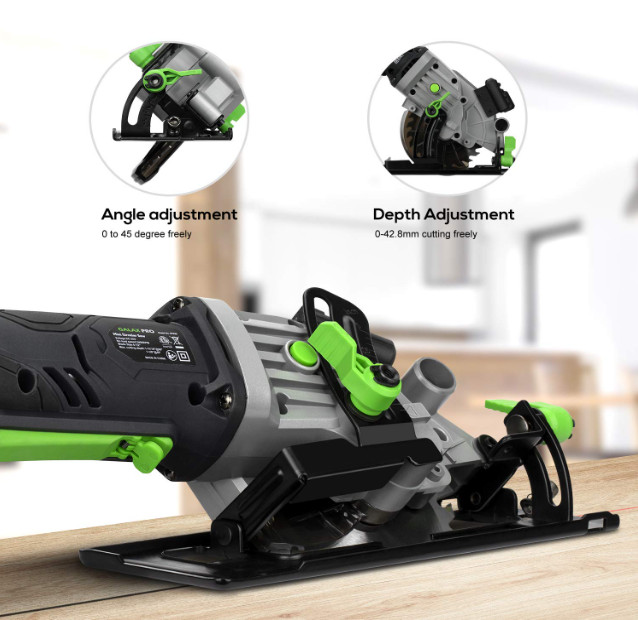 20V Cordless Mini Circular Saw 4-1/2-Inch 3400RPM Laser 2 Blades Battery