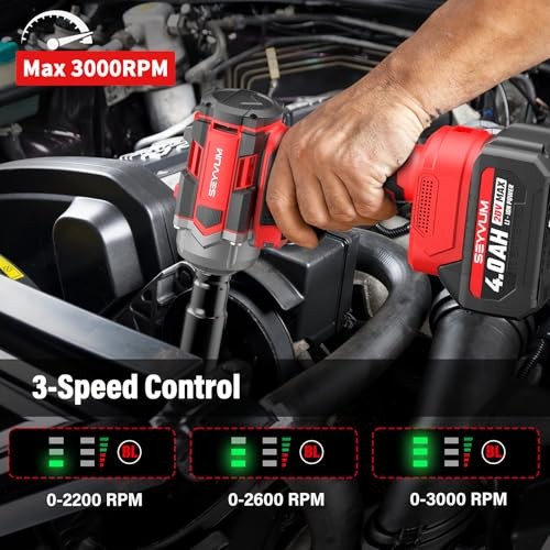 Cordless Impact Wrench, 1/2” Max Torque 440 Ft-lbs / Power Impact Gun, 600 N.m