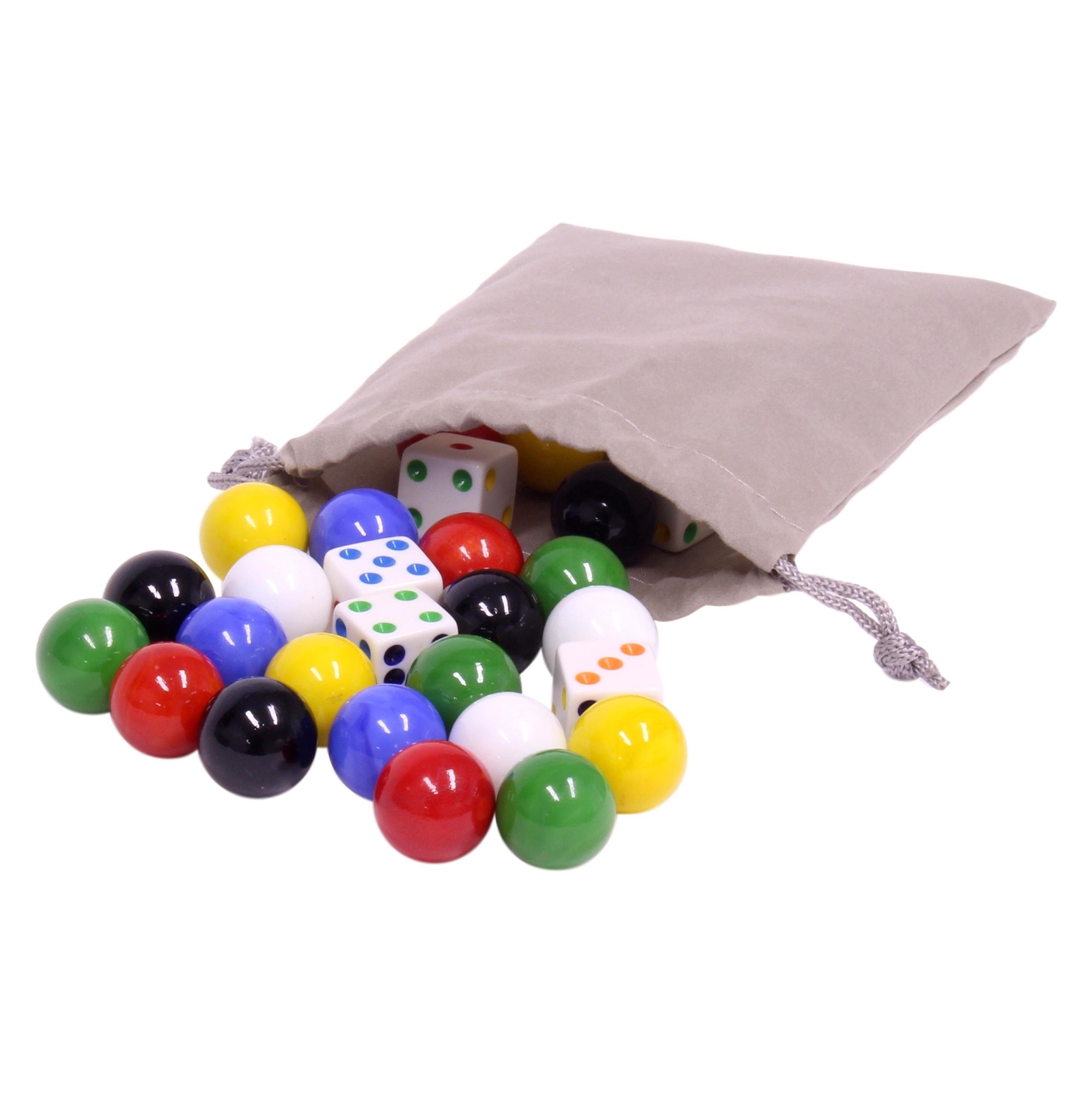AmishToyBox.com Game Bag of 24 Large Glass Marbles (18mm Diameter) and 6 Dice…
