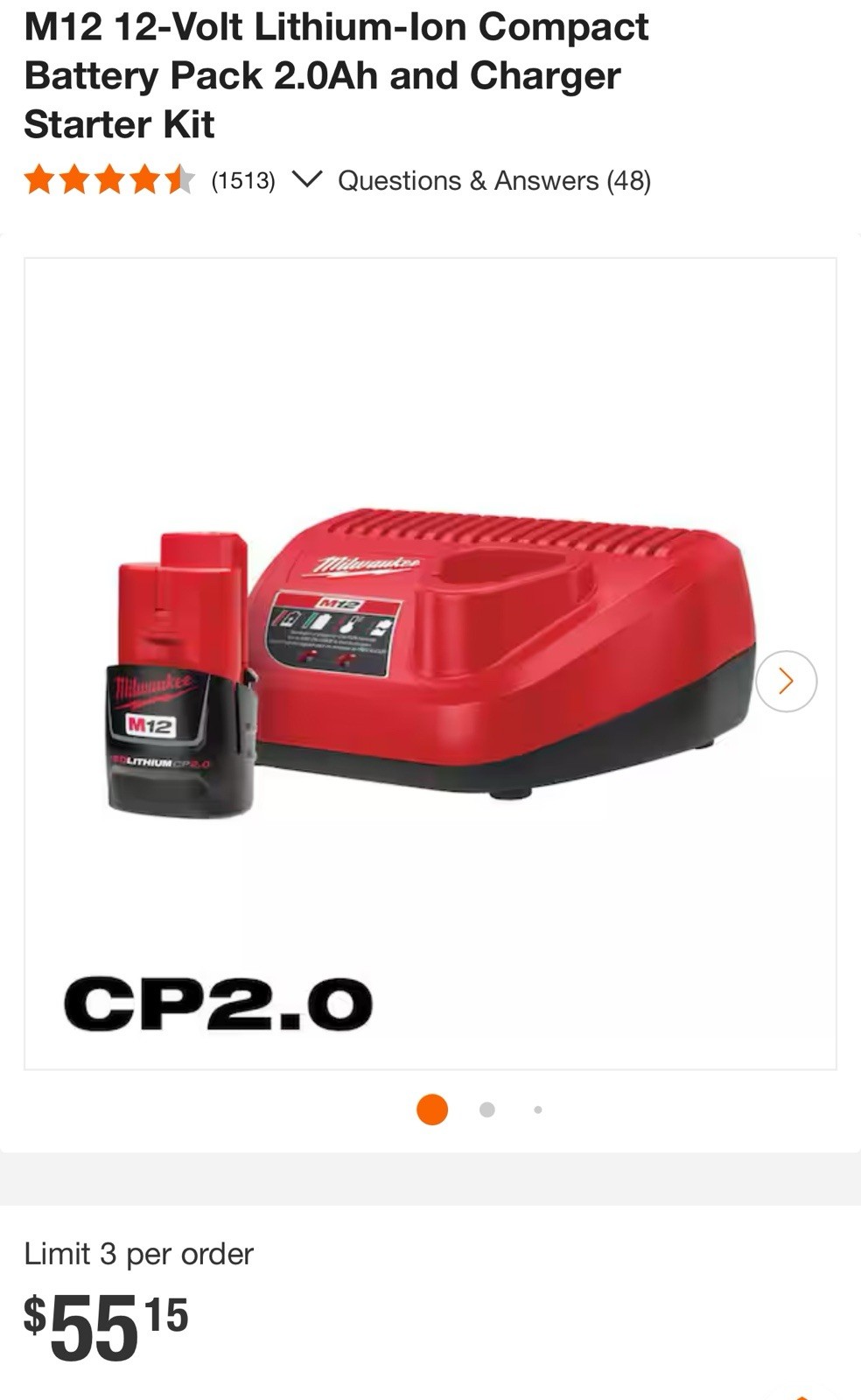 Milwaukee M12 REDLITHIUM CP2.0 Starter Kit Battery+Charger 48-59-2420