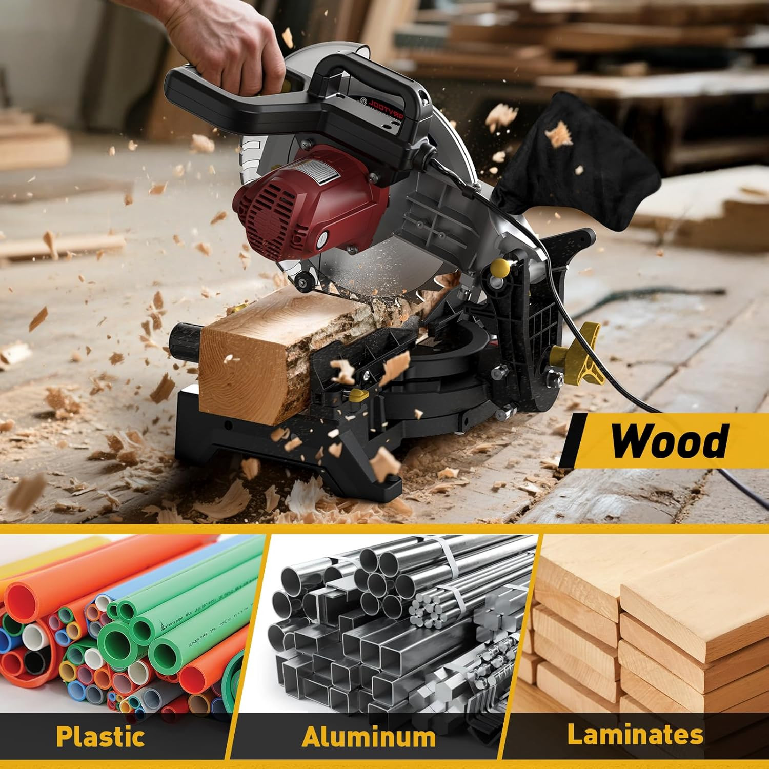 10-Inch Compound Miter Saw, 5000RPM, 15 Amp, Single Bevel 0-45° with Extension T