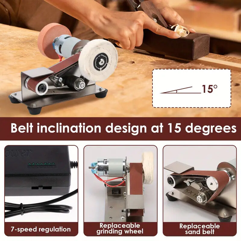Mini Belt Sander, 7 Adjustable Speed Electric Knife Sharpener, 15 Degree Belt Gr