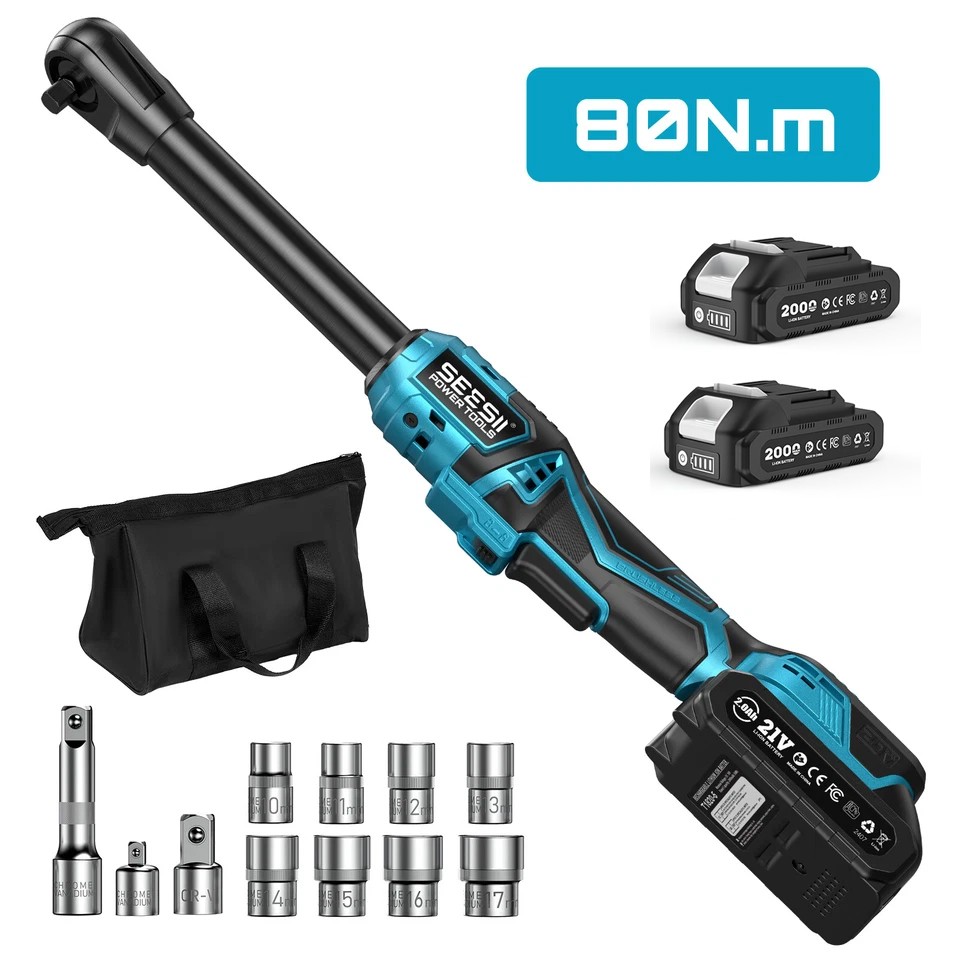 Seesii 3/8&Prime; Extended Cordless Ratchet Wrench 80Nm Brushless Wrench 200 RPM