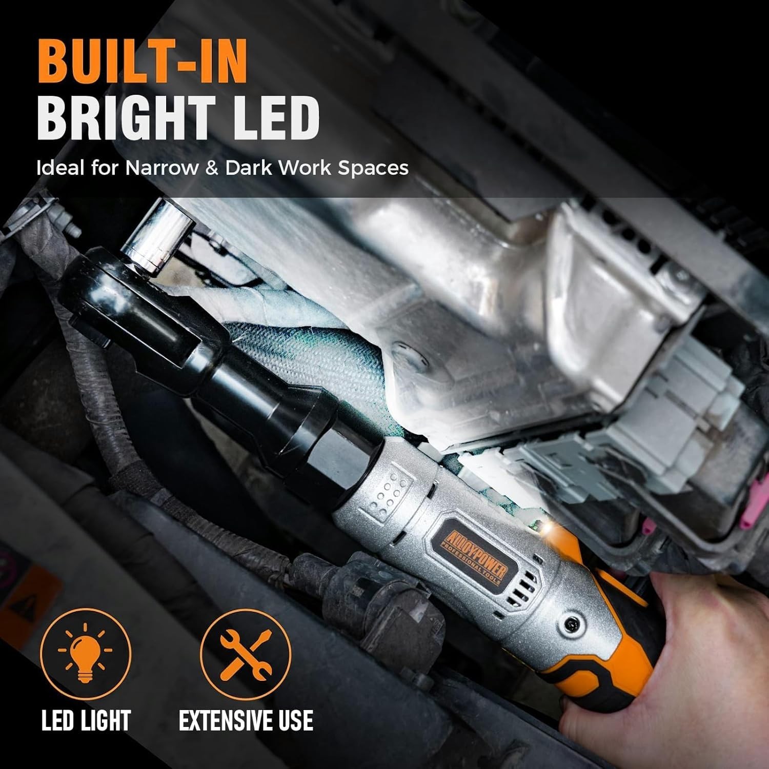 High Torque 60 ft-lbs Cordless Ratchet Wrench with Carry Case and Adapters
