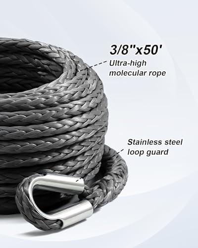 Winch Rope Extension 3/8 Inch x 50 Ft 26,500 Lbs, 3/8 Inch x 50 Feet gray