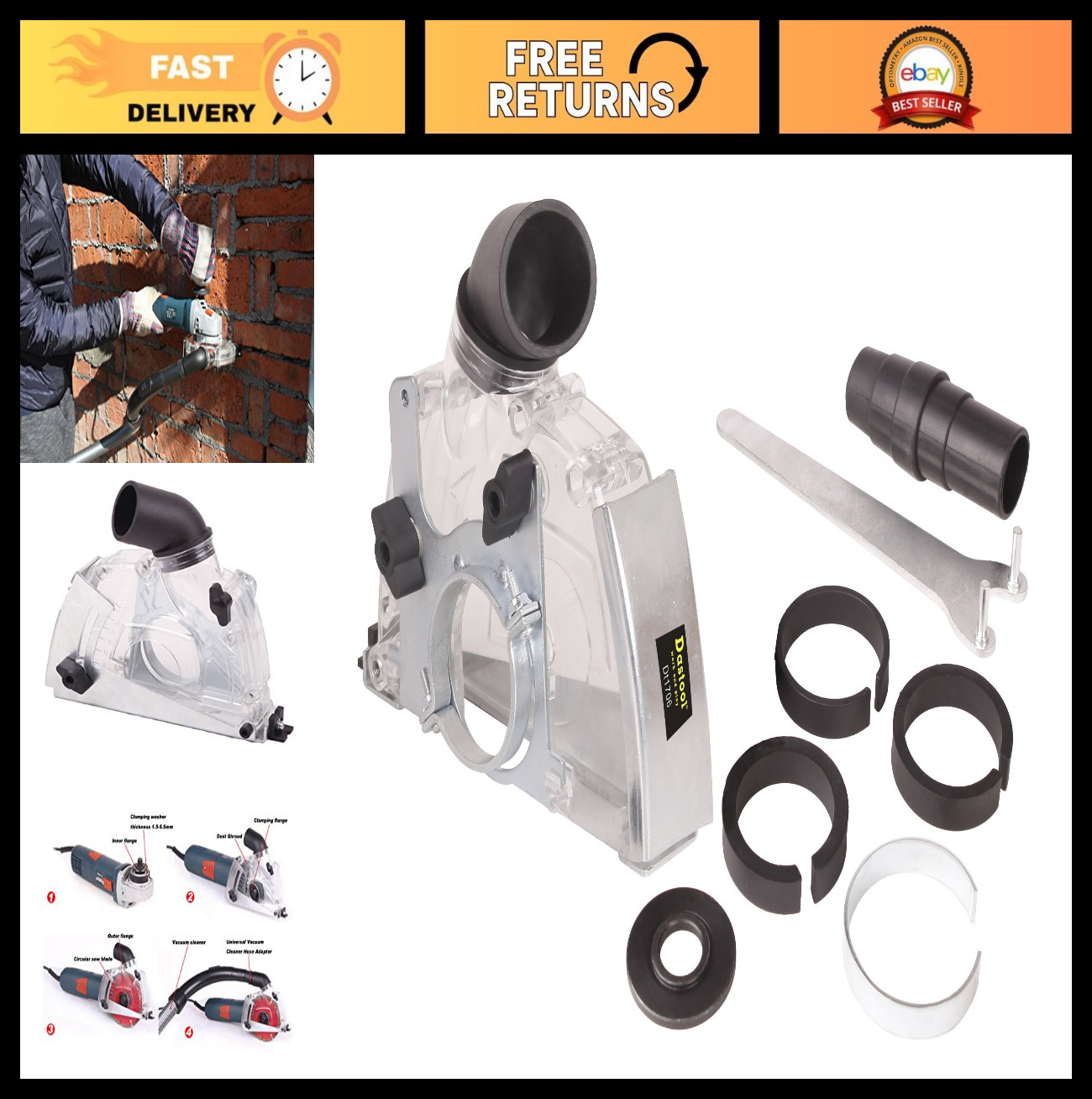 Dust Collection Attachment for Angle Grinder, 4.5&Prime; to 5&Prime; Cutting Dust Shroud
