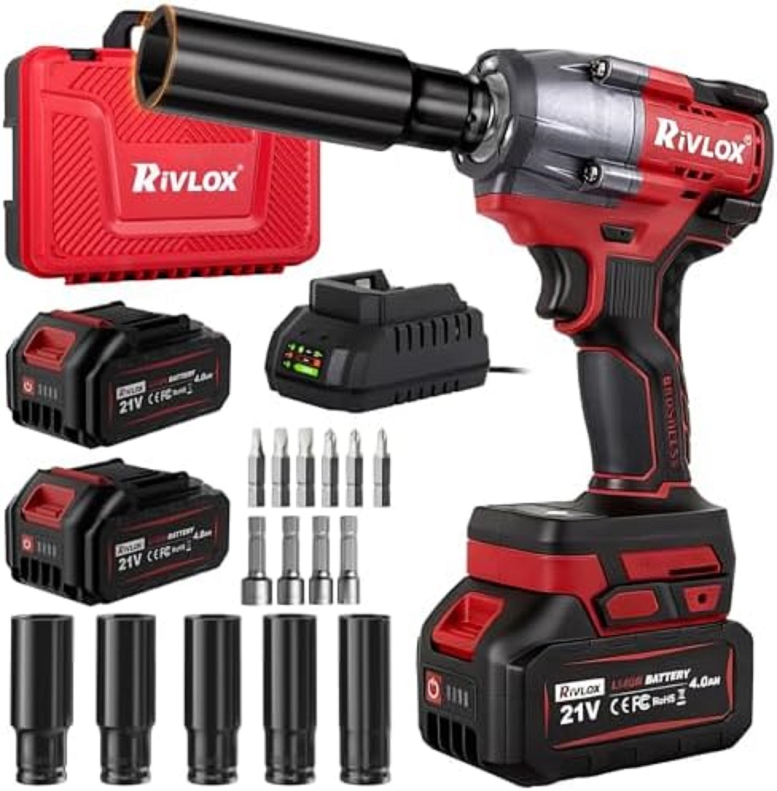 Cordless Impact Wrench1/2 Inch, 600N. M/450Ft-lbs Power Impact Gun Kit 4.0Ah Bat