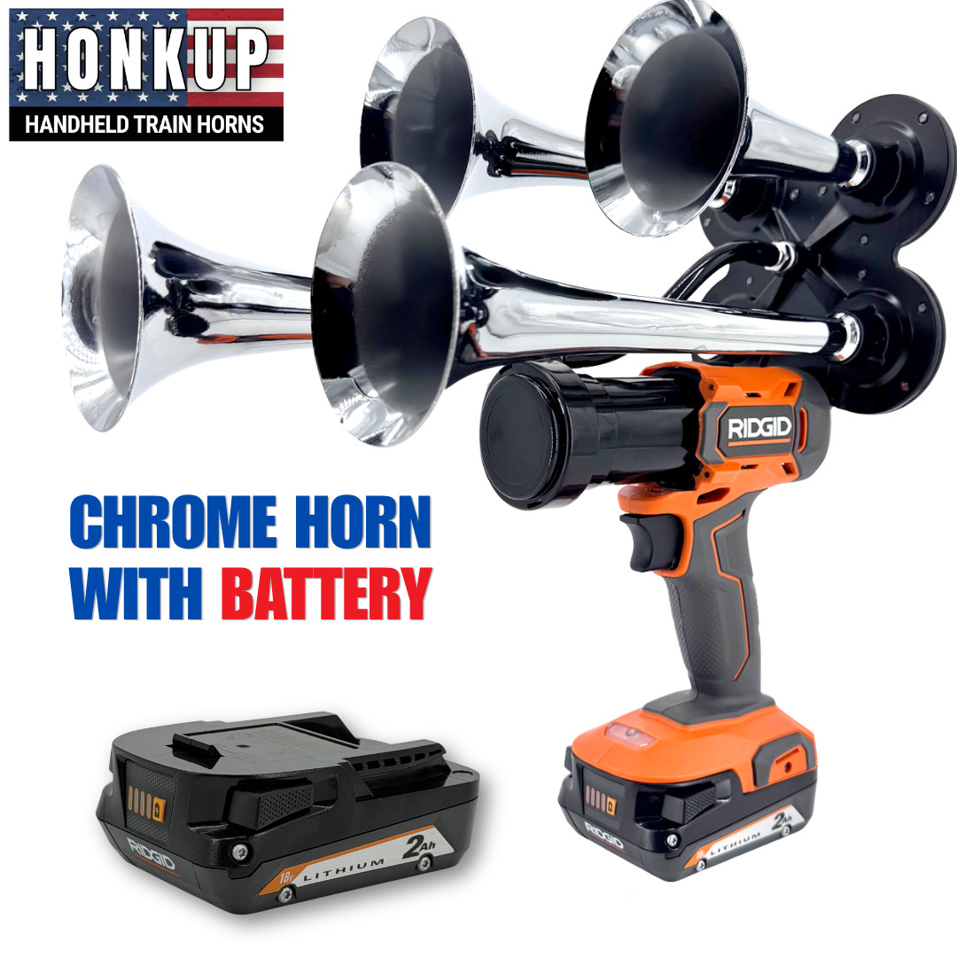 Honkup RIDGID 18V Train Horn | Quad Chrome Trumpets | Battery Kit