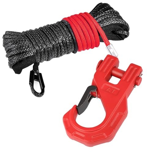 3/8&Prime; Synthetic Winch Rope x 45ft, Winch Rope with Forged Winch Hook, Max
