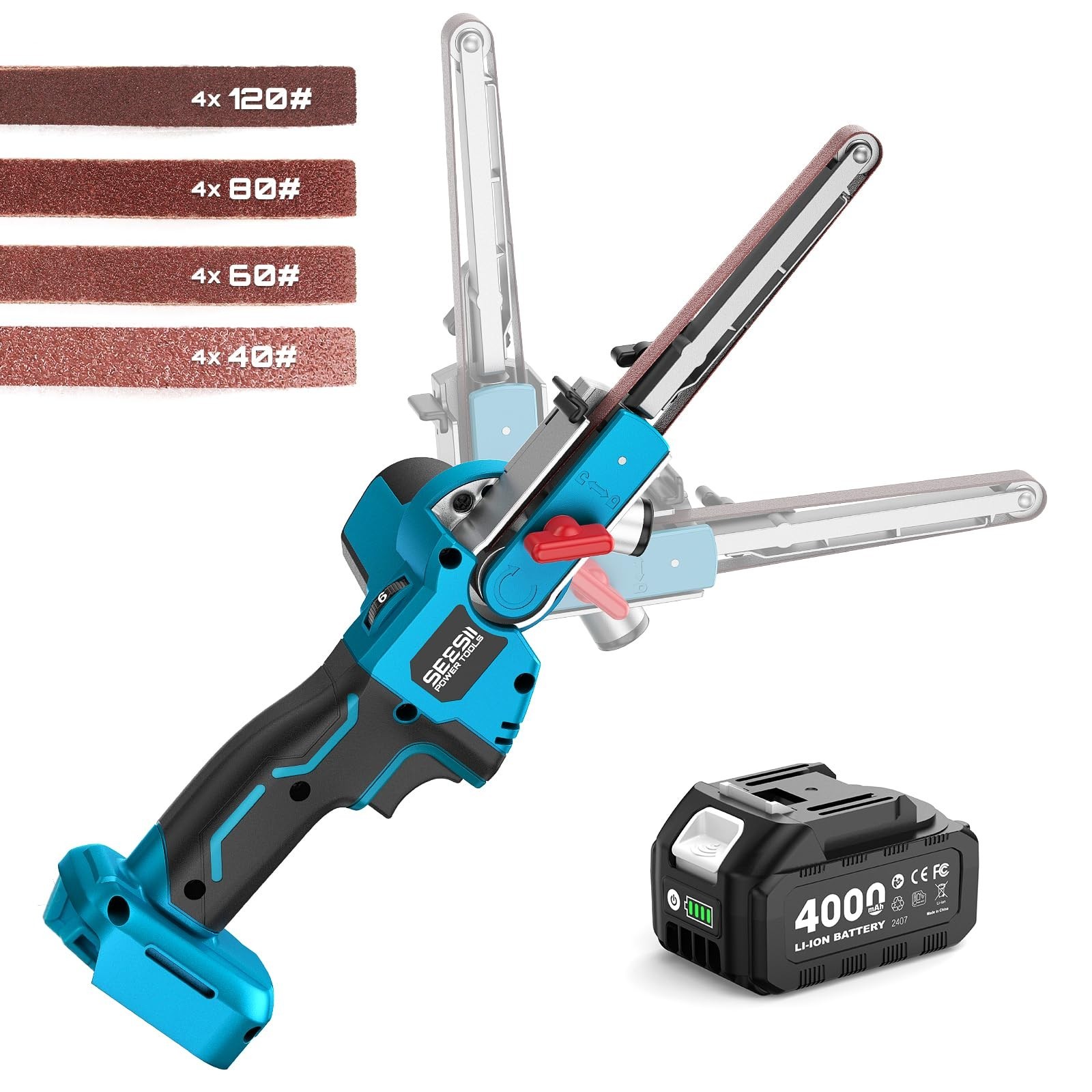 Seesii Belt Sander 1/2&Prime; x 18&Prime;, 6 Speeds Max 2300FT/Min, 1 4.0Ah Battery