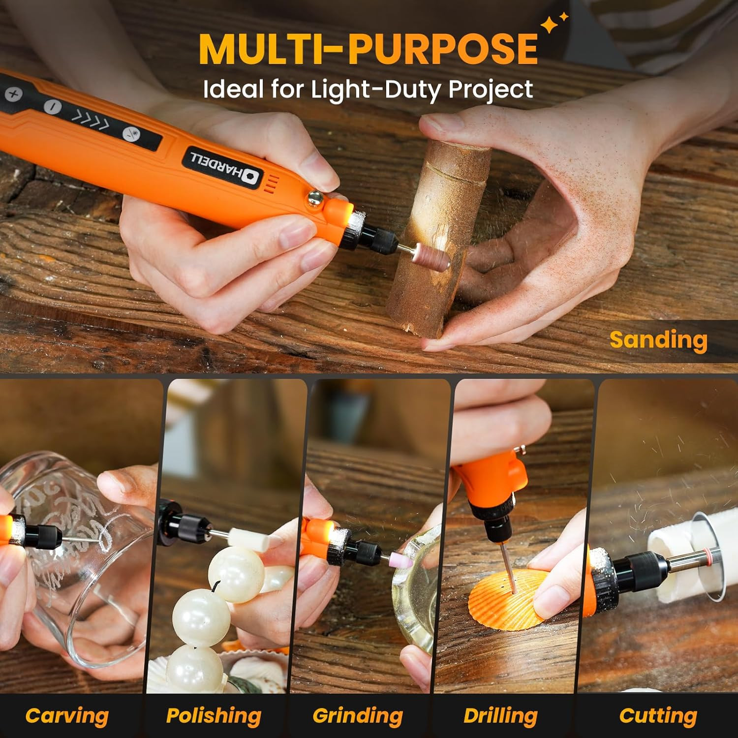 HARDELL Mini Cordless Rotary Tool Kit, 5-Speed and USB Charging with 61