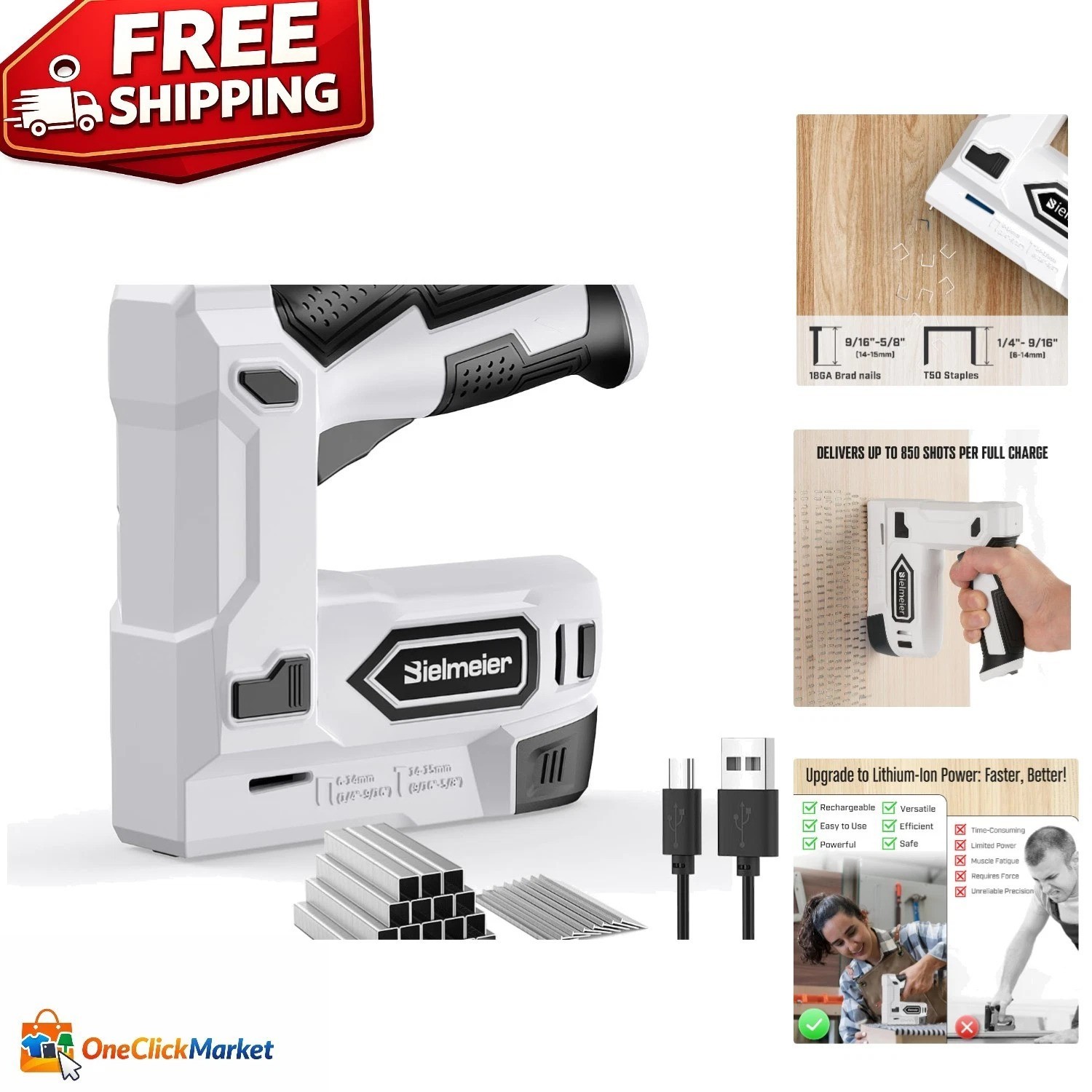 Bielmeier 2-in-1 Cordless Electric Staple Gun Kit – Ideal for Upholstery & DIY