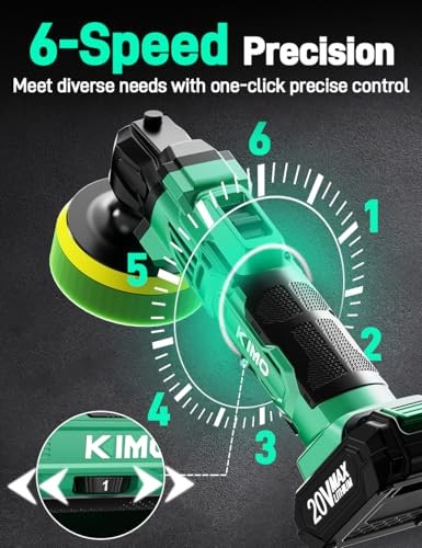 KIMO 20V Cordless Car Buffer 4 INCH w/ 2 Batteries-25 Accessories Green