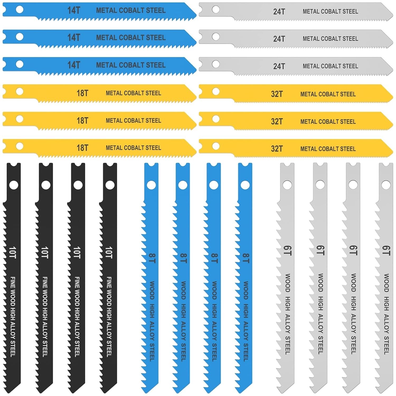 24PCS Jig Saw Blade Set, U-Shank Jigsaw Blades for Wood High Carbon black