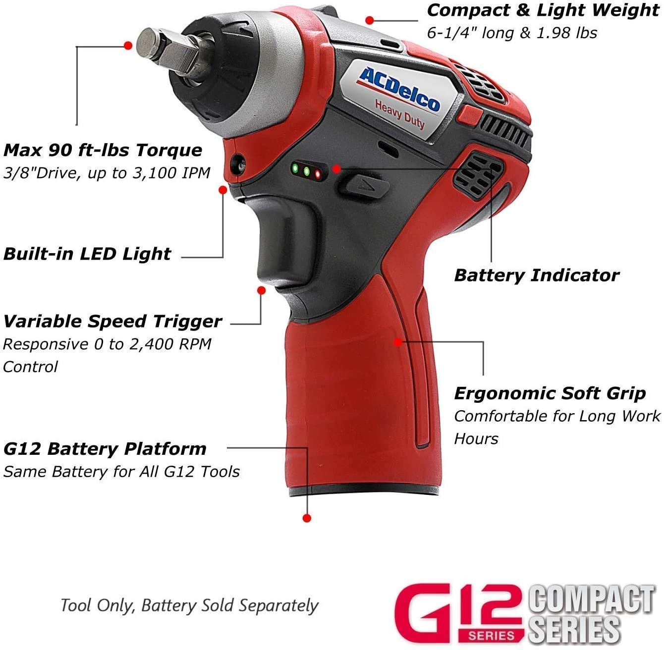 ACDelco ARW12103-K1 G12 Series 12V Cordless Li-ion 3/8” Brushless Ratchet Wre…