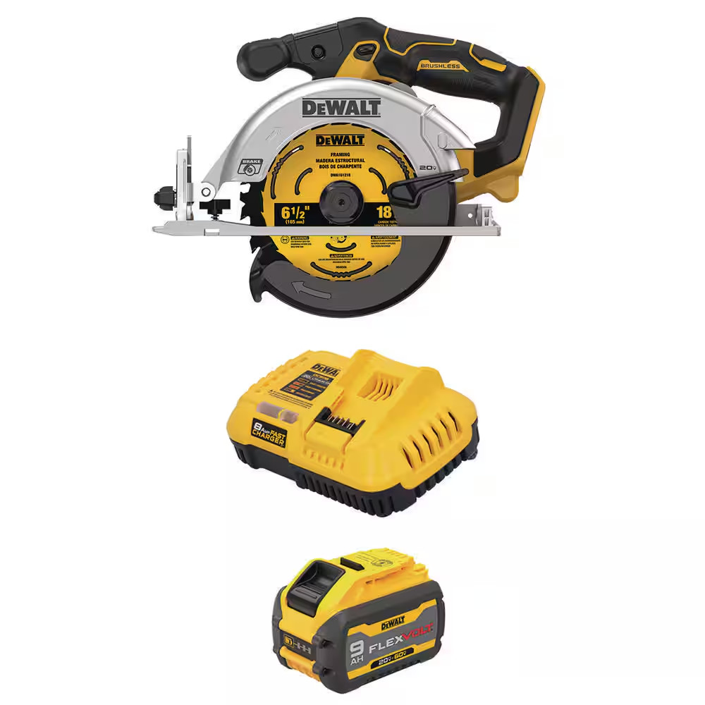 Dewalt 20V MAX 6-1/2 In. Sidewinder Style Circular Saw w 9 Ah Battery