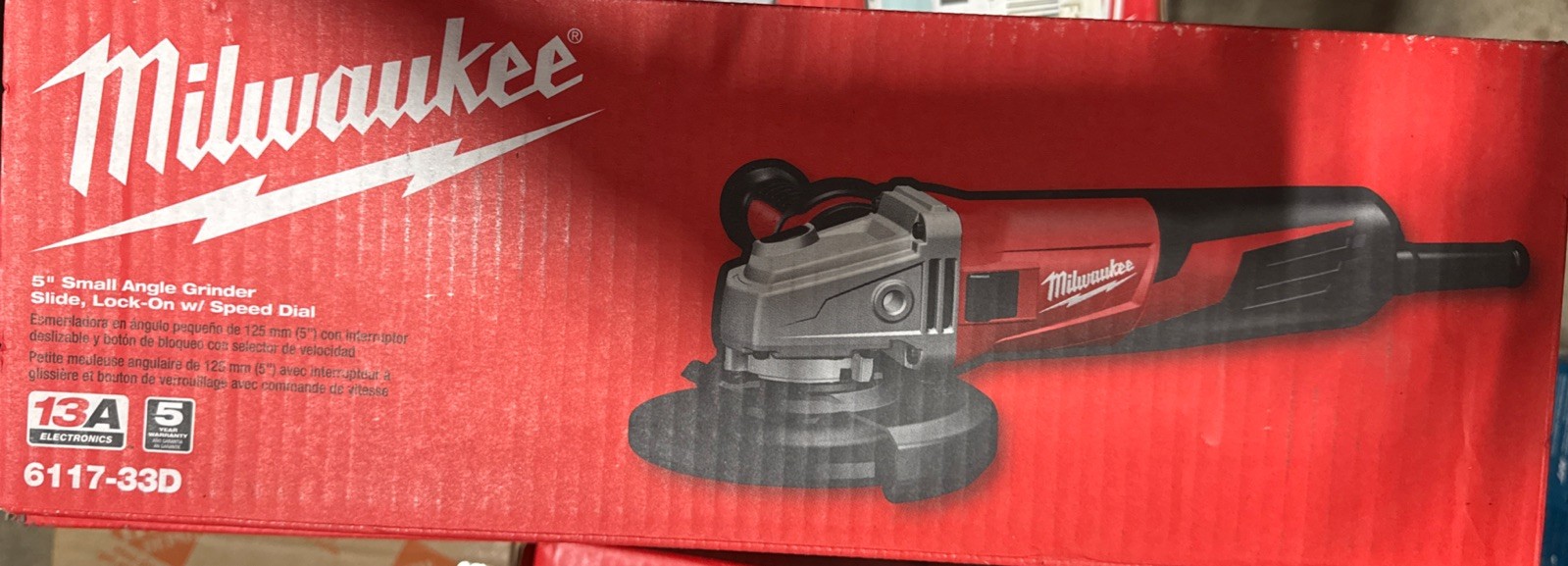 Milwaukee 6117-33D 13 Amp 5&Prime; Angle Grinder Slide, Lock-On Dial Speed, Sealed New