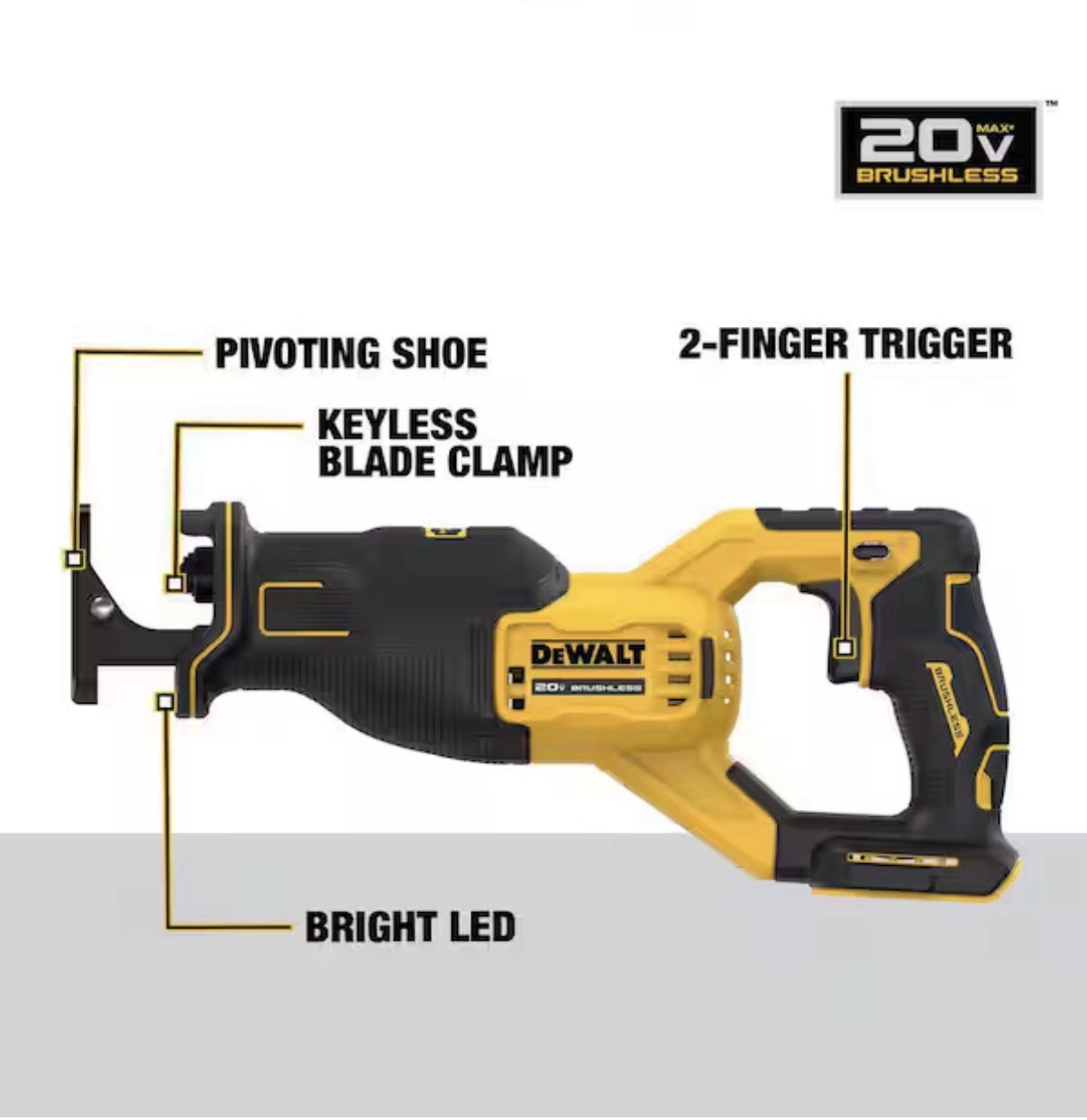 20V MAX Lithium-Ion Cordless Brushless Reciprocating Saw. DCS382 B: From light.
