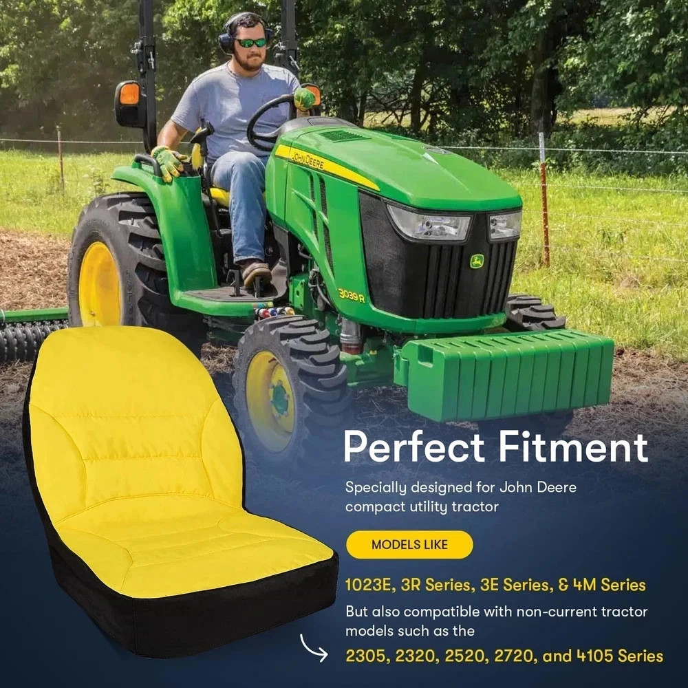 Waterproof Tractor Seat Cover Cushioned for John Deere Compact Utility