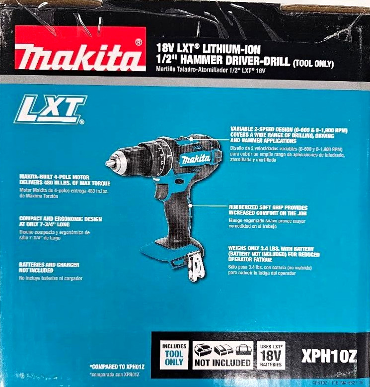 New Makita 18V XPH10 Cordless 1/2&Prime; Battery Hammer Drill Driver 18 Volt LXT