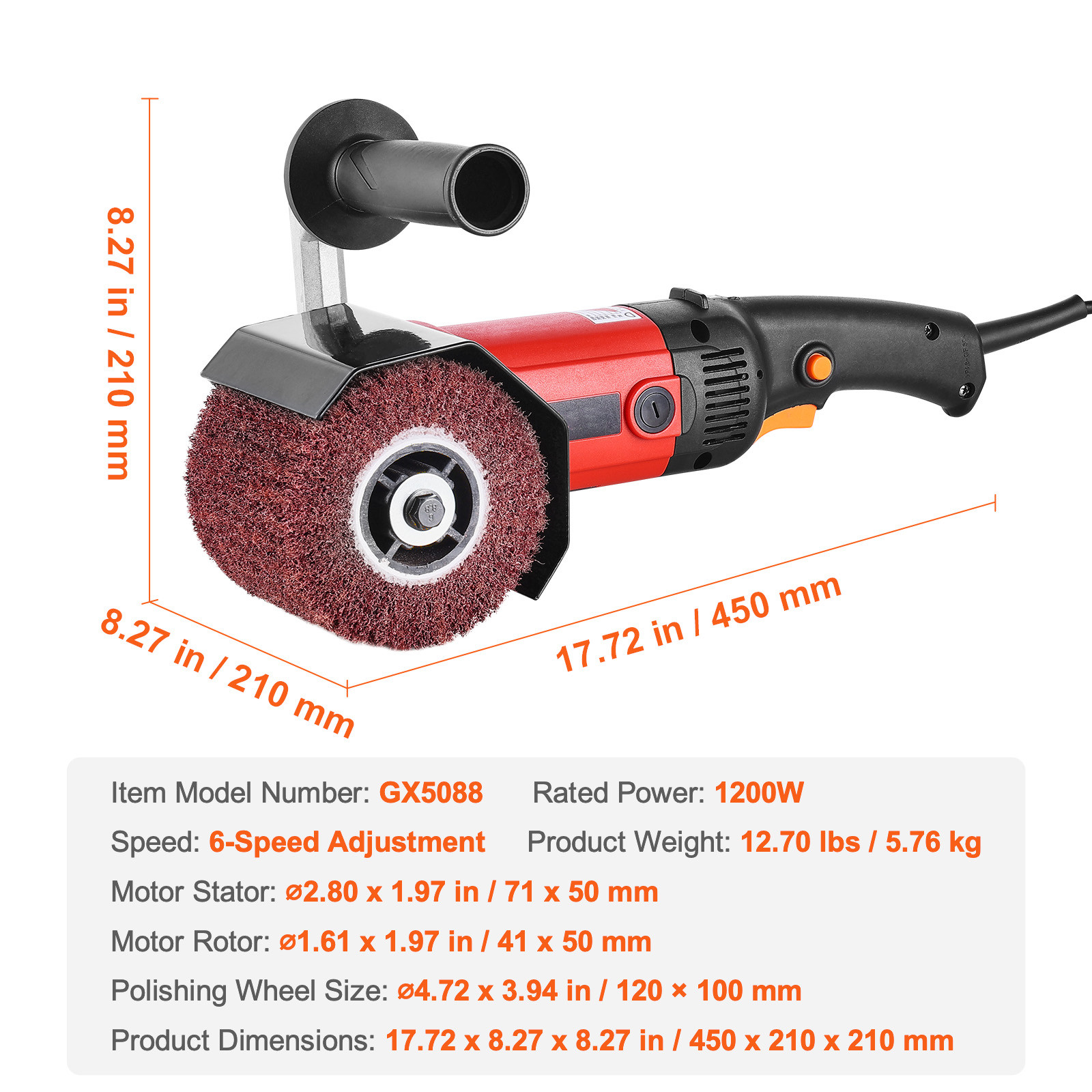 VEVOR Burnishing Polishing Machine 1200W 6-Speed Electric Metal Polisher 4 Wheel