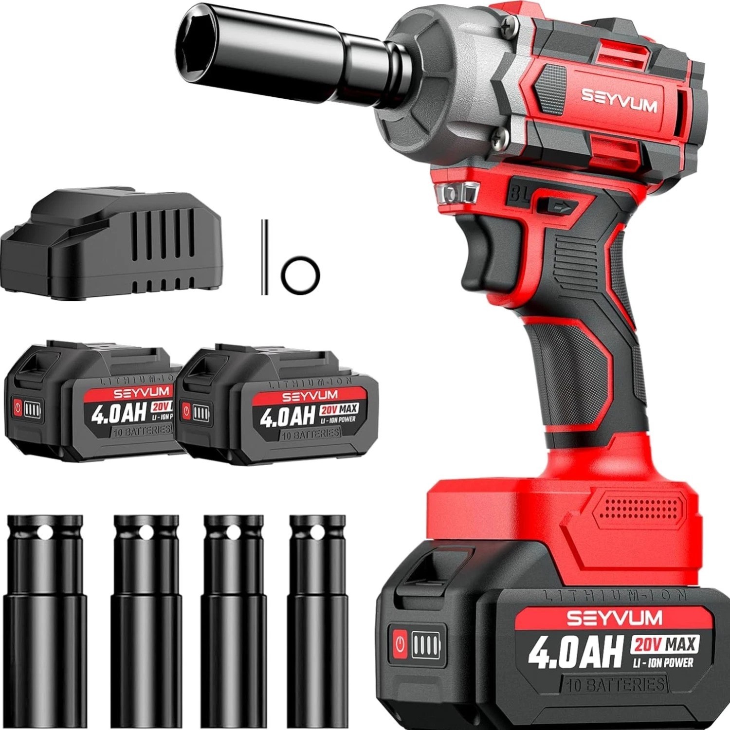 Cordless Impact Wrench 600 N.m – 440 Ft-lbs Torque, 2 Batteries & Fast Charger