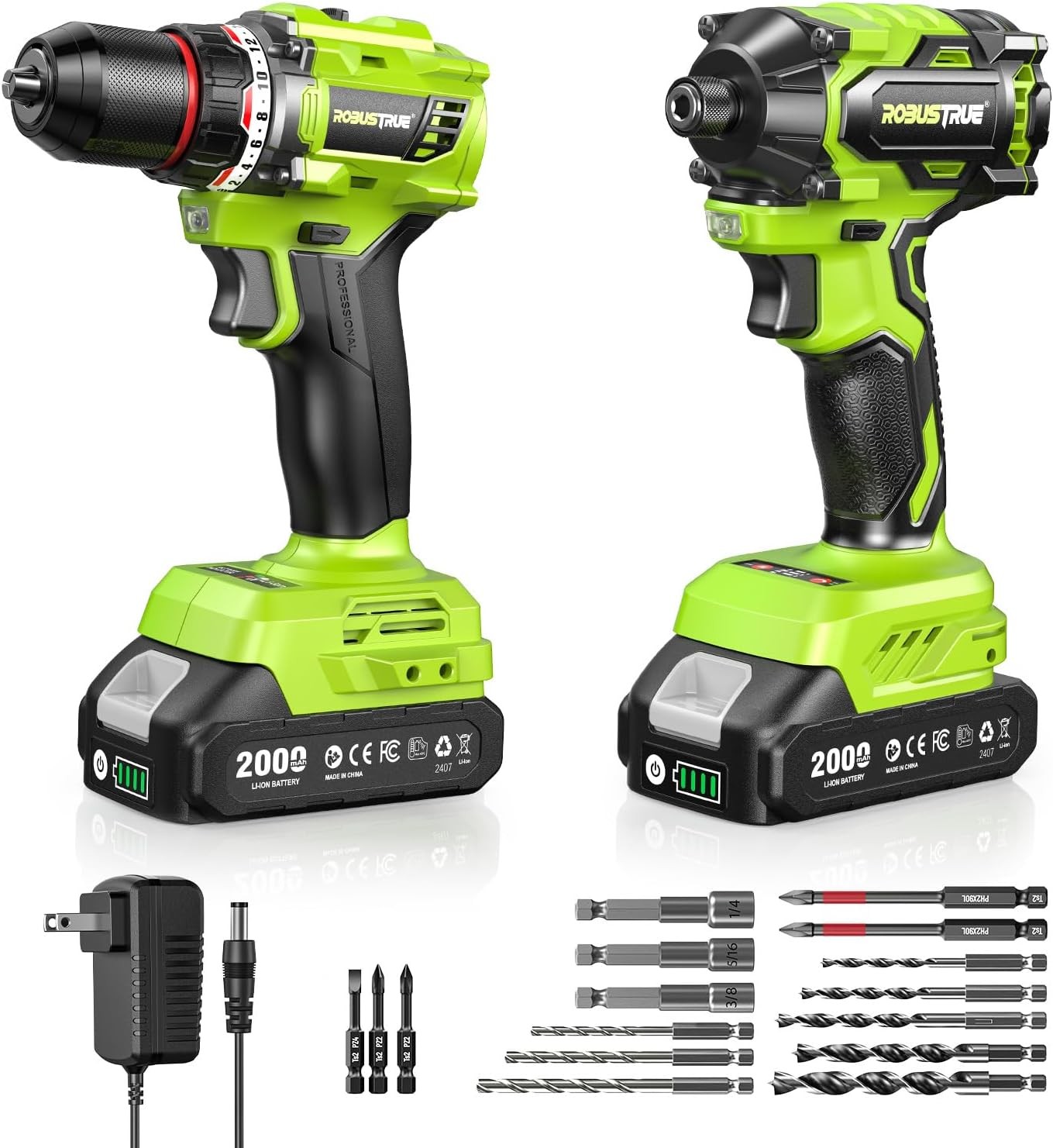 21V Brushless Cordless Drill & Impact Driver Combo Kit 2×2.0Ah for Home DIY