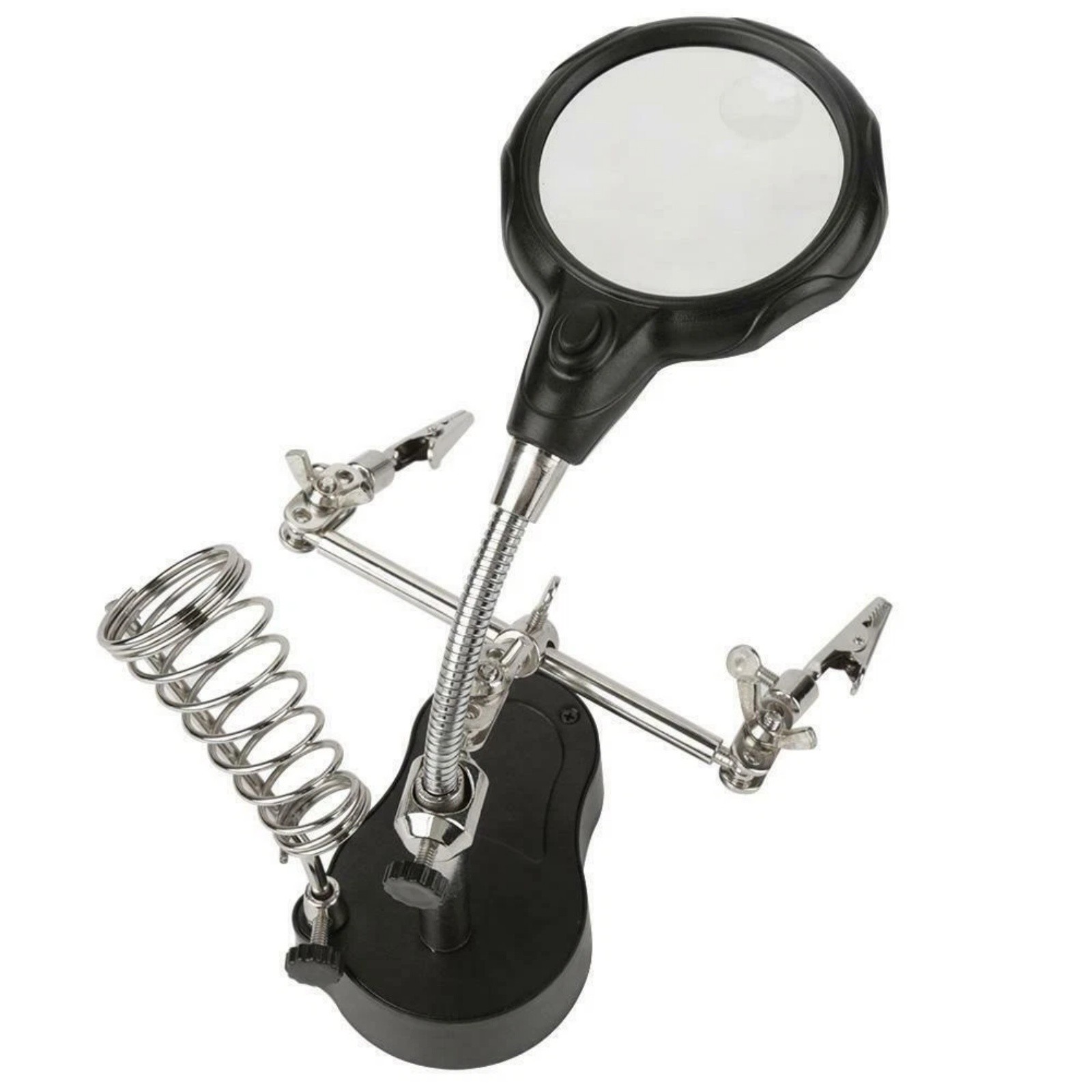 Coiled Soldering Station Holder with 5X Magnifier LED Lights for Hot Iron Safety