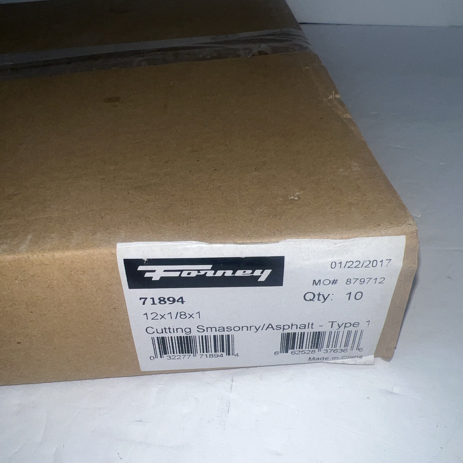 10/PACK Forney 71894 Masonry C20R-BF Cutting Wheel, Type 1, 12&Prime; x 1/8&Prime;, 1&Prime; Arbor