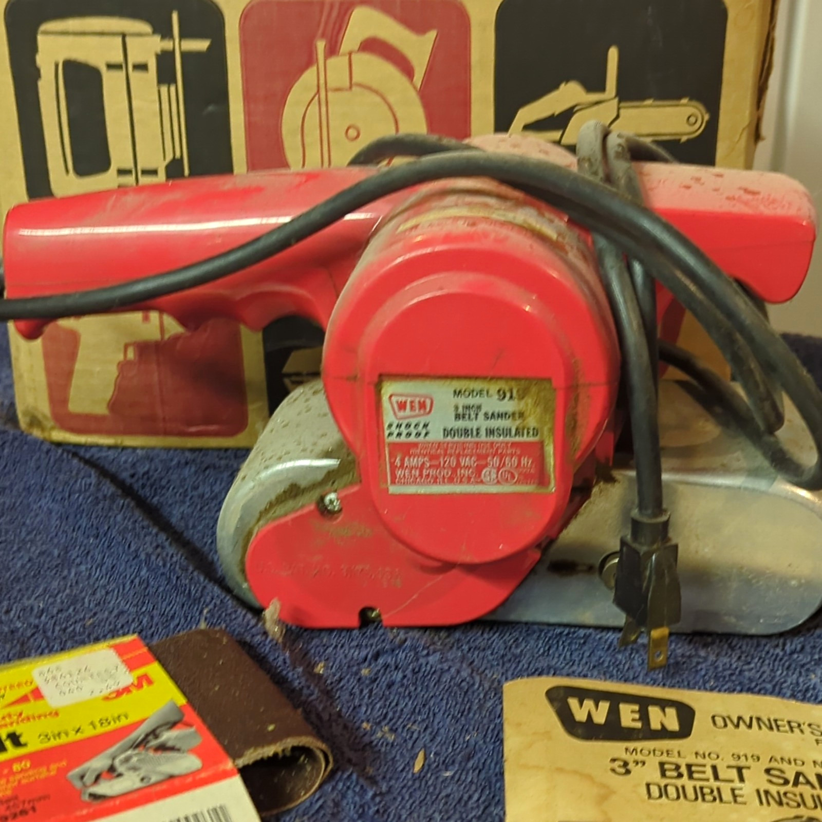 WEN 919 3in Corded Electric Belt Sander Double Insulated Red/Silver