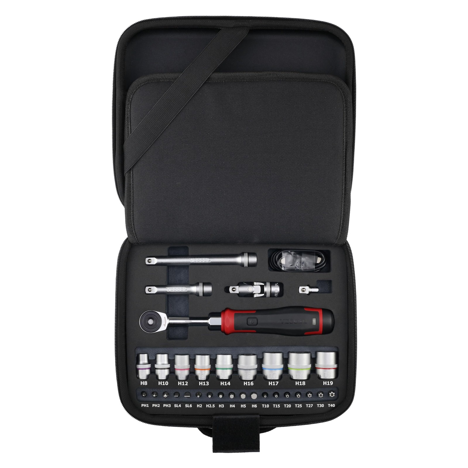 VESSEL 400ER3-1M Cordless Electric Slim Ratchet Set w/31 Socket Bits Black Japan