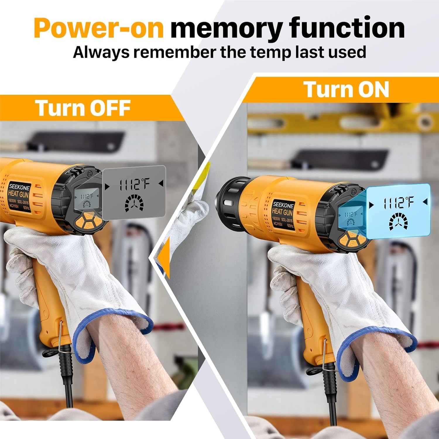 High-Performance 1800W Heat Gun with Overheat Safety & Memory Settings