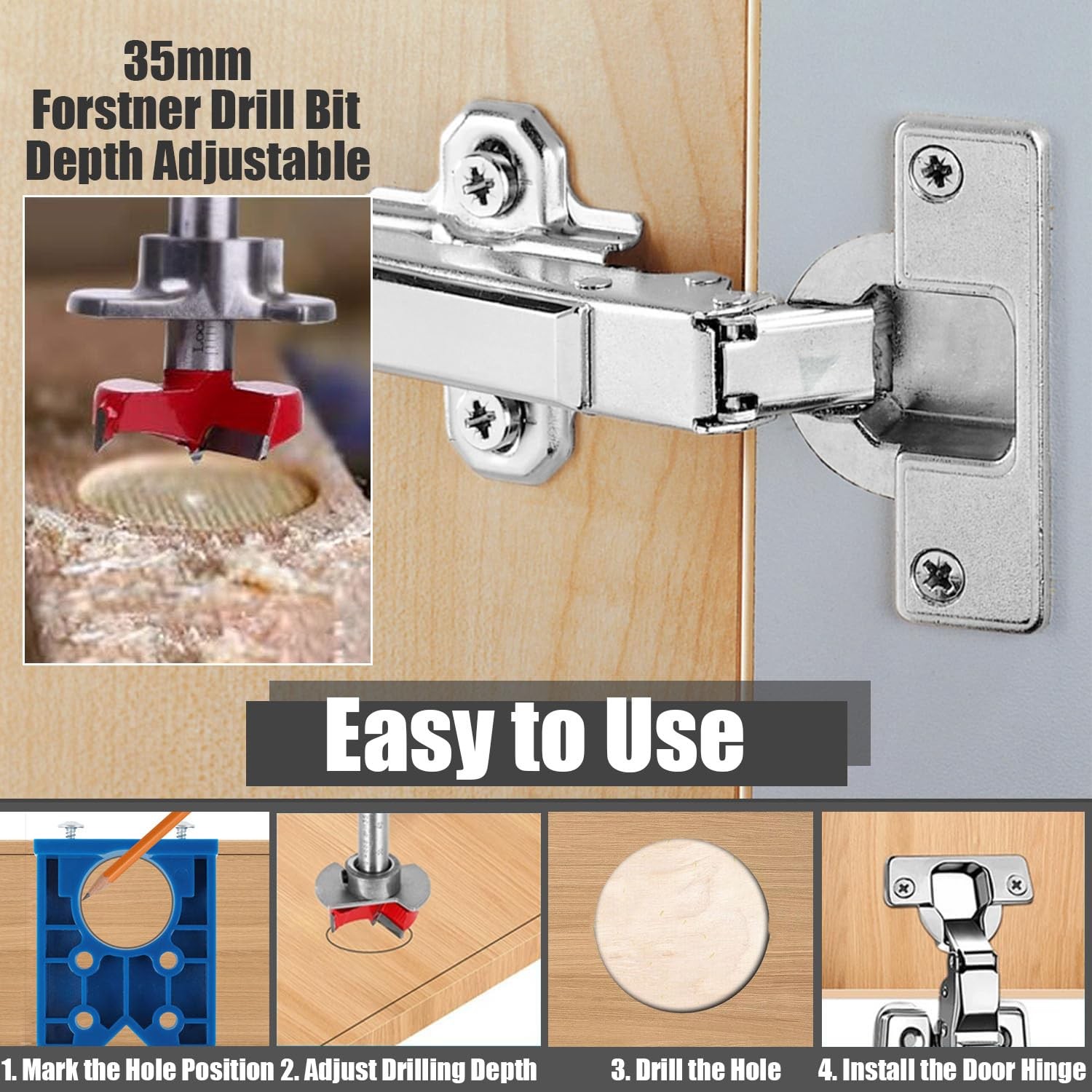 Yakamoz 35mm Concealed Hinge Jig Kit – 35 millimeters, Blue,Red,Sliver