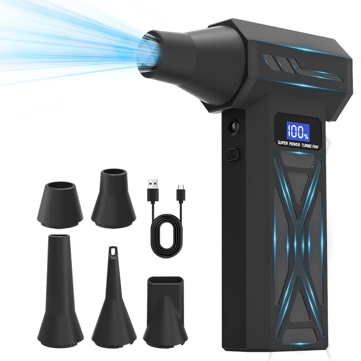 Cordless Air Blower 4 Speeds Turbo Fan LED Display Compressed Air