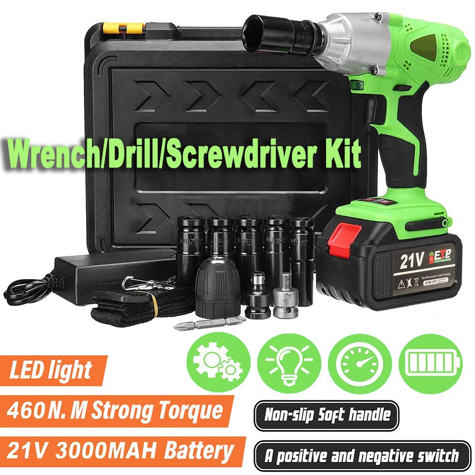 3000mAh 1/2 » Electric Brushless Cordless Impact Wrench Drill W Battery+6 Socket
