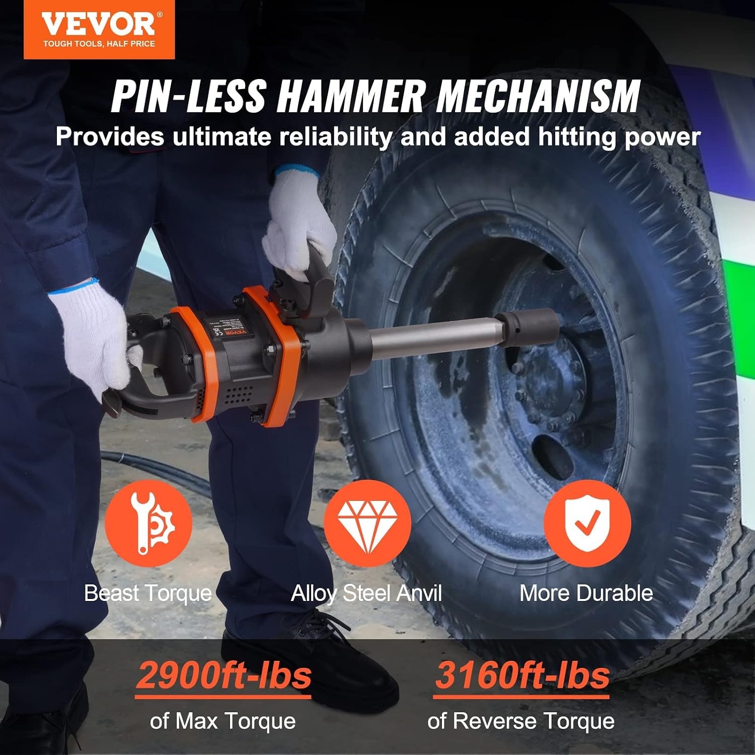 1 Inch Air Impact Wrench, Up to 3160 ft-lbs High Reverse Torque Output 1&Prime; Pneuma