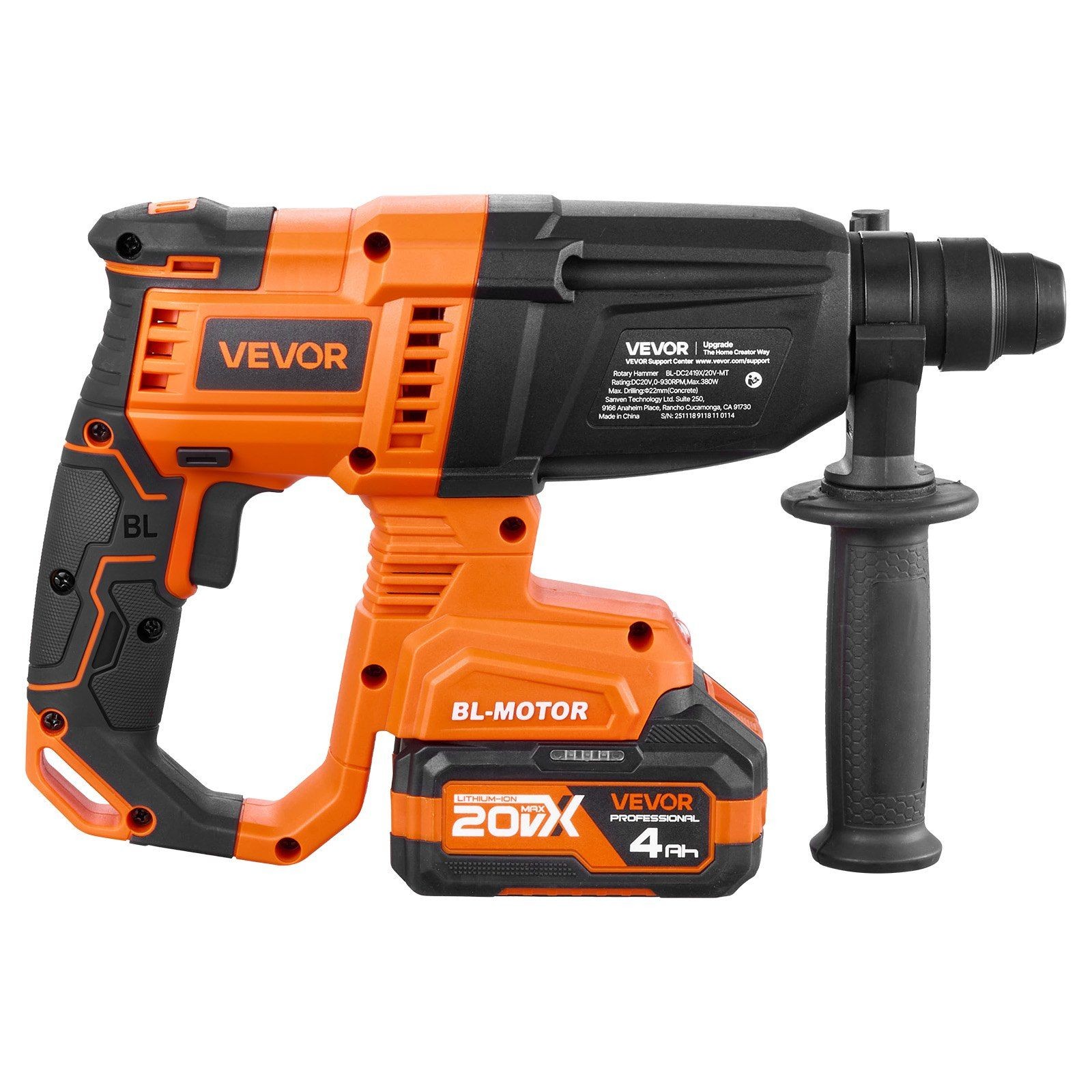 20V SDS-Plus Rotary Hammer Drill – 2.6J, Brushless, 5300 BPM, Quick Bit Change